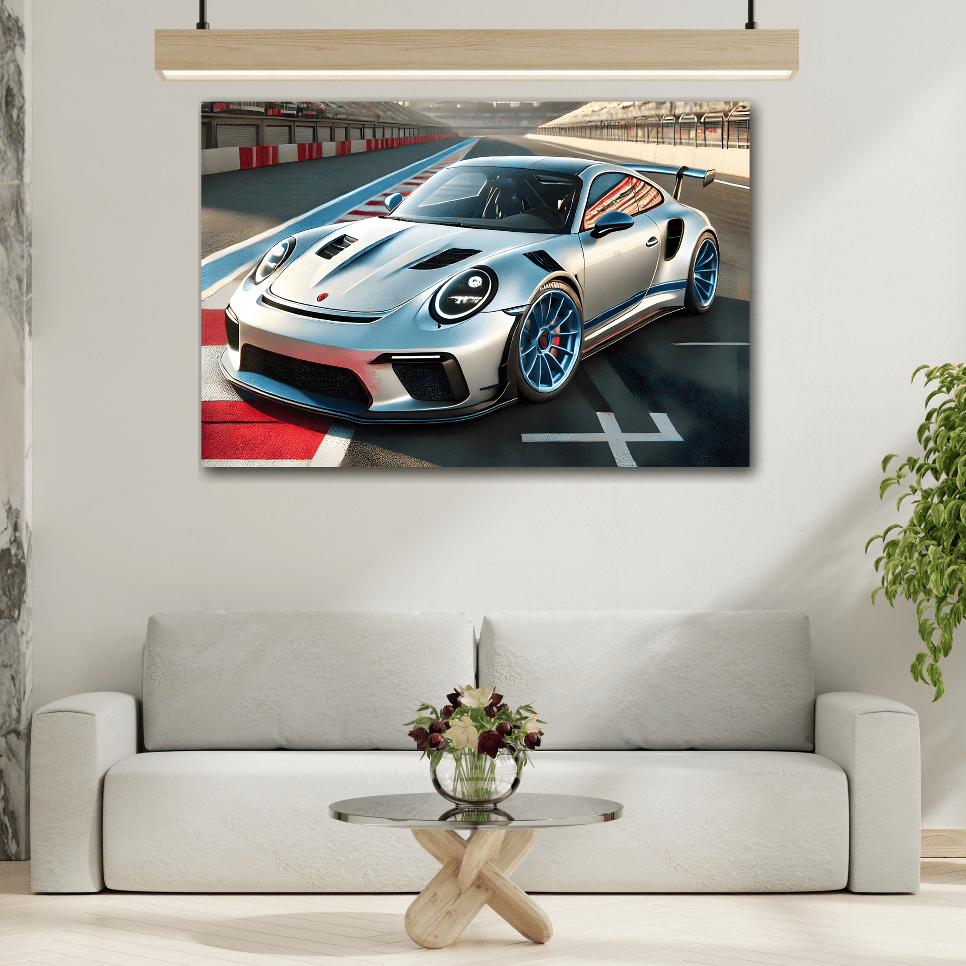 Sporty Car Canvas Print - Silver Racing Kids Room Wall Art