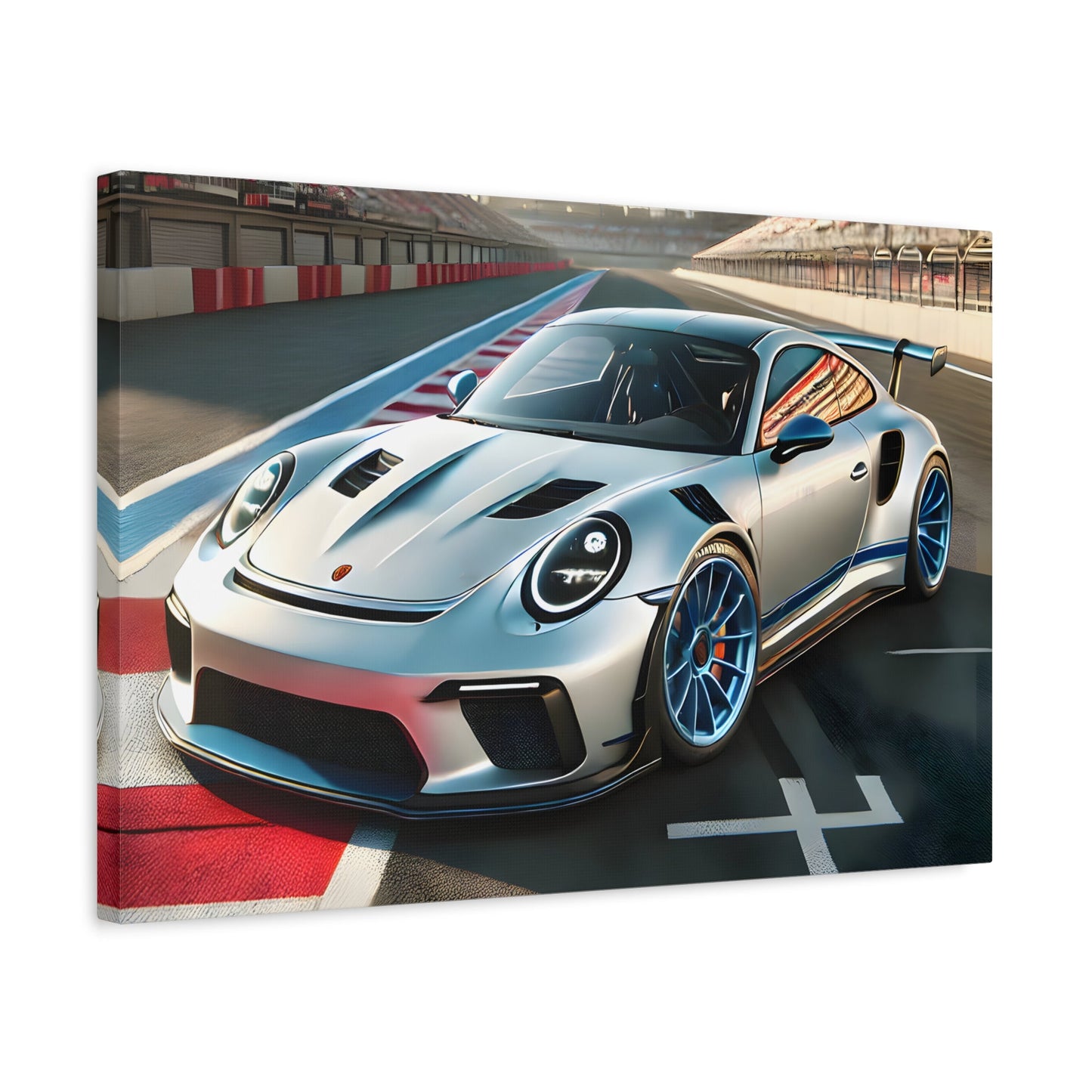 Sporty Car Canvas Print - Silver Racing Kids Room Wall Art