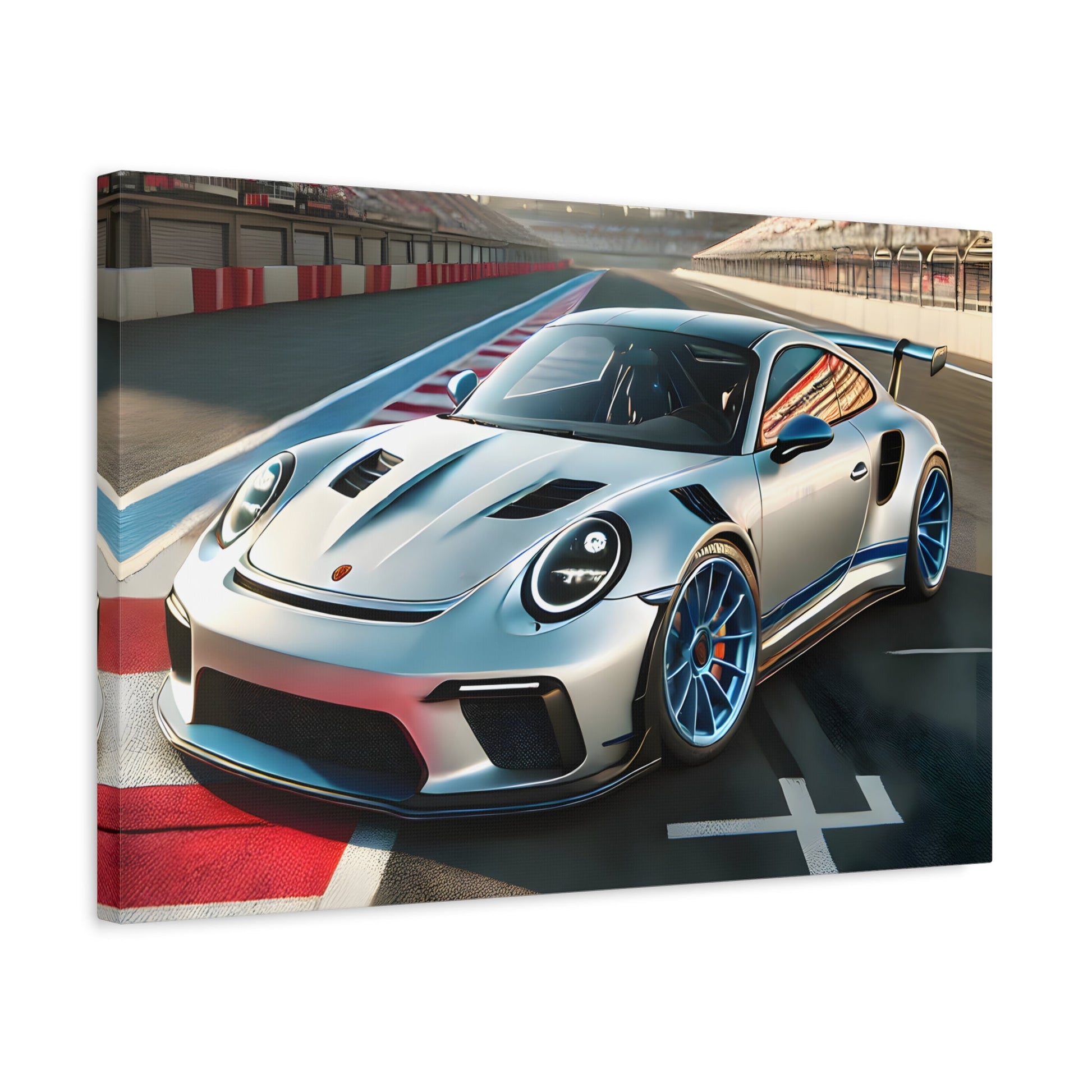 Sporty Car Canvas Print - Silver Racing Kids Room Wall Art