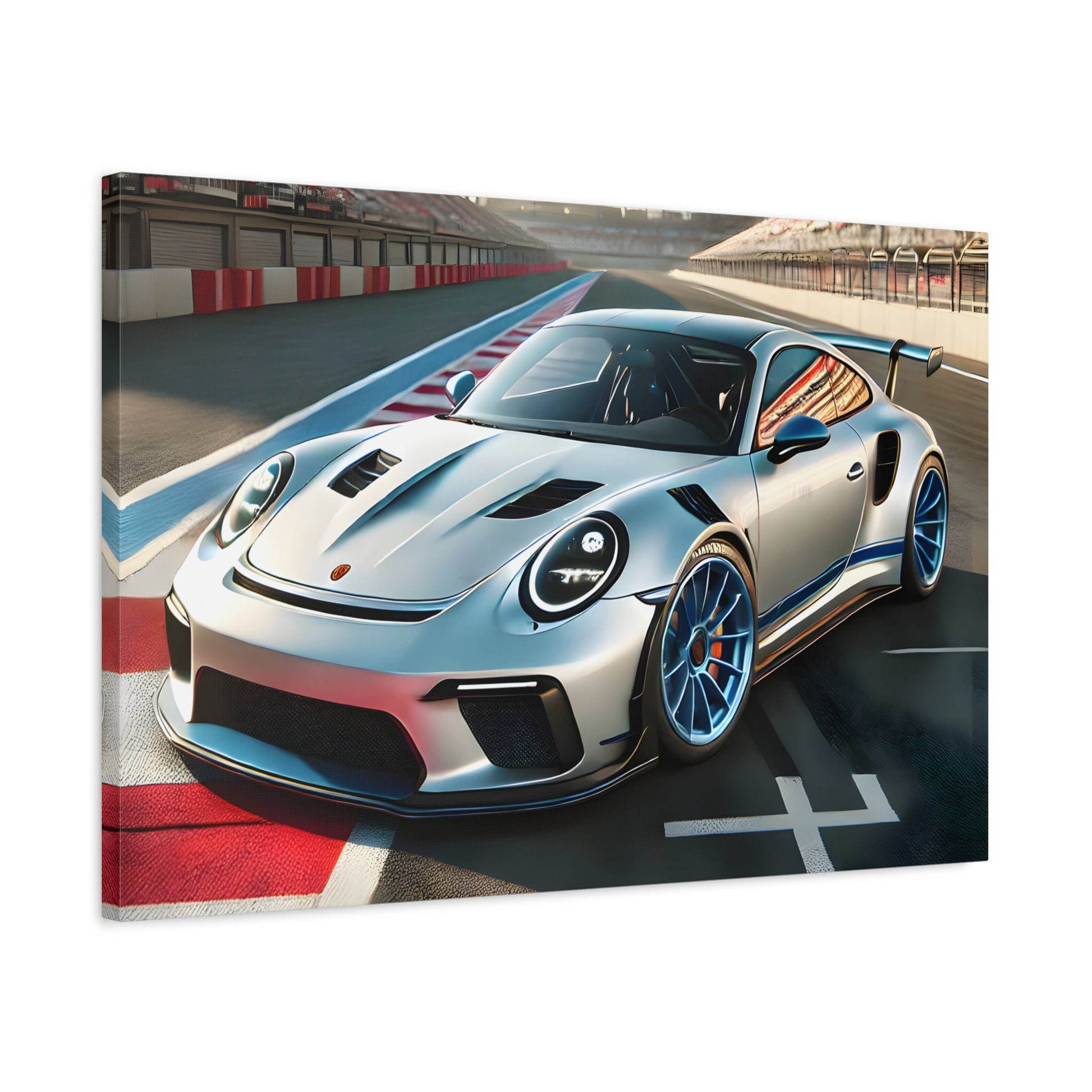 Sporty Car Canvas Print - Silver Racing Kids Room Wall Art