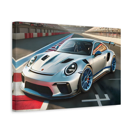 Sporty Car Canvas Print - Silver Racing Kids Room Wall Art