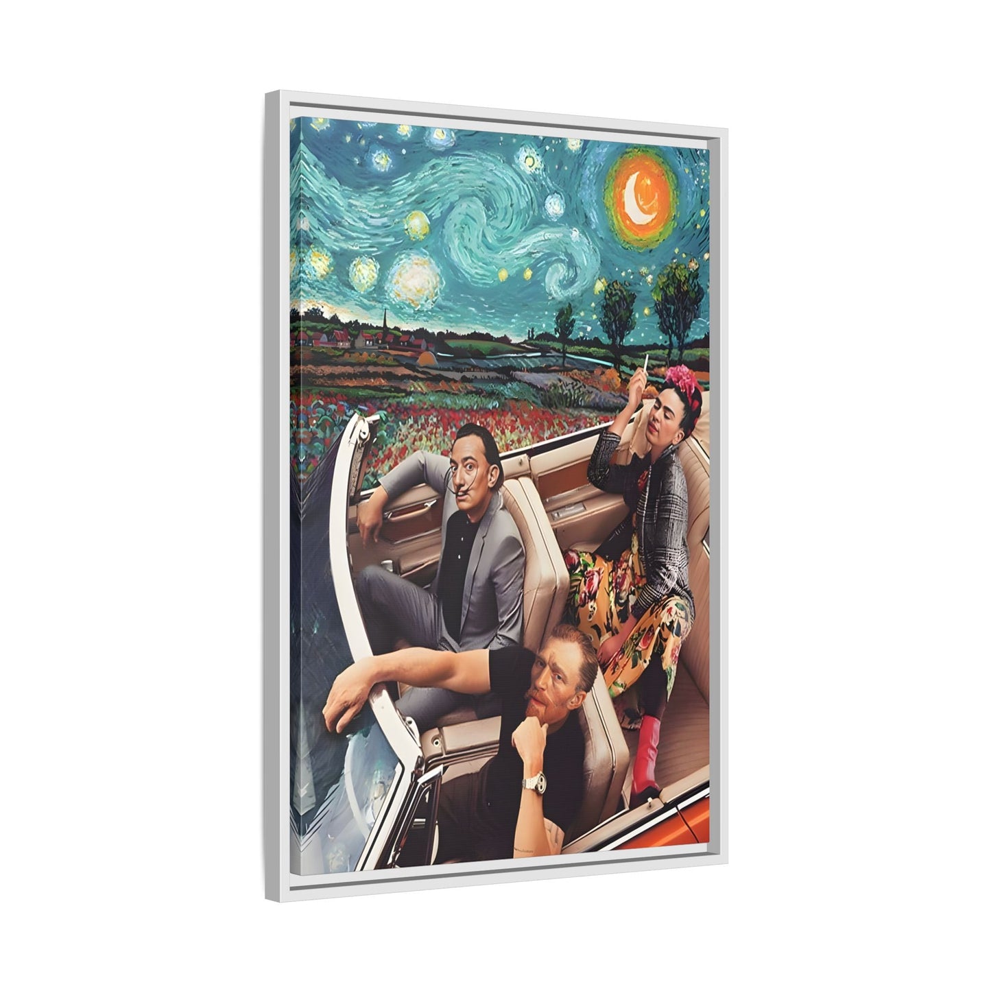 Starry Night Kahlo Van Gogh Dali Car Wall Art Canvas, Modern Framed Funny Print