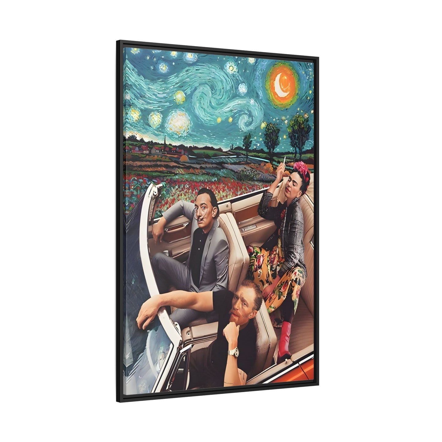 Starry Night Kahlo Van Gogh Dali Car Wall Art Canvas, Modern Framed Funny Print