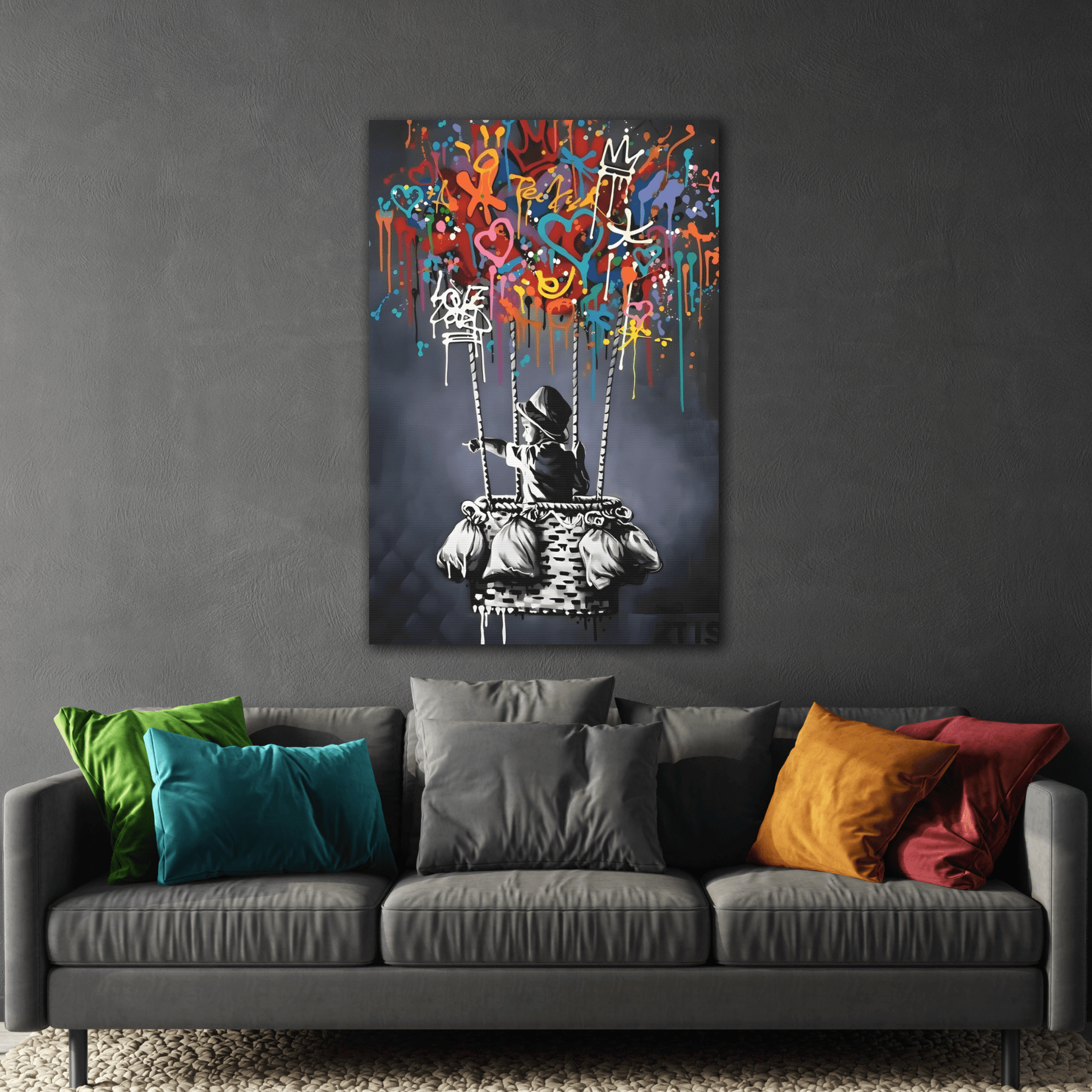 Street Canvas Banksy Child Balloons Print - Urban Graffiti Wall Art