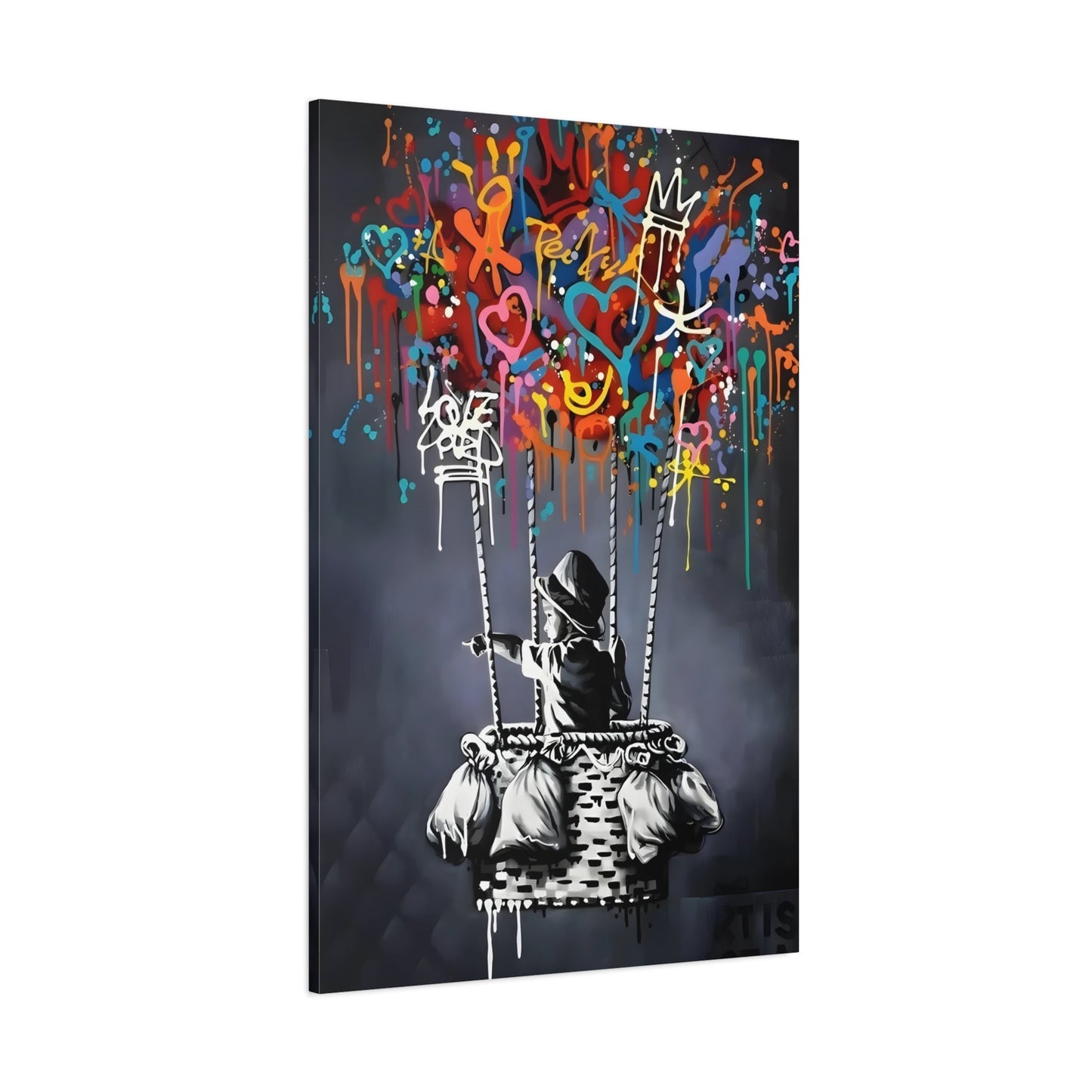 Street Wall Art Splendor - Banksy Child with Balloons Decor - Urban Graffiti Canvas Print