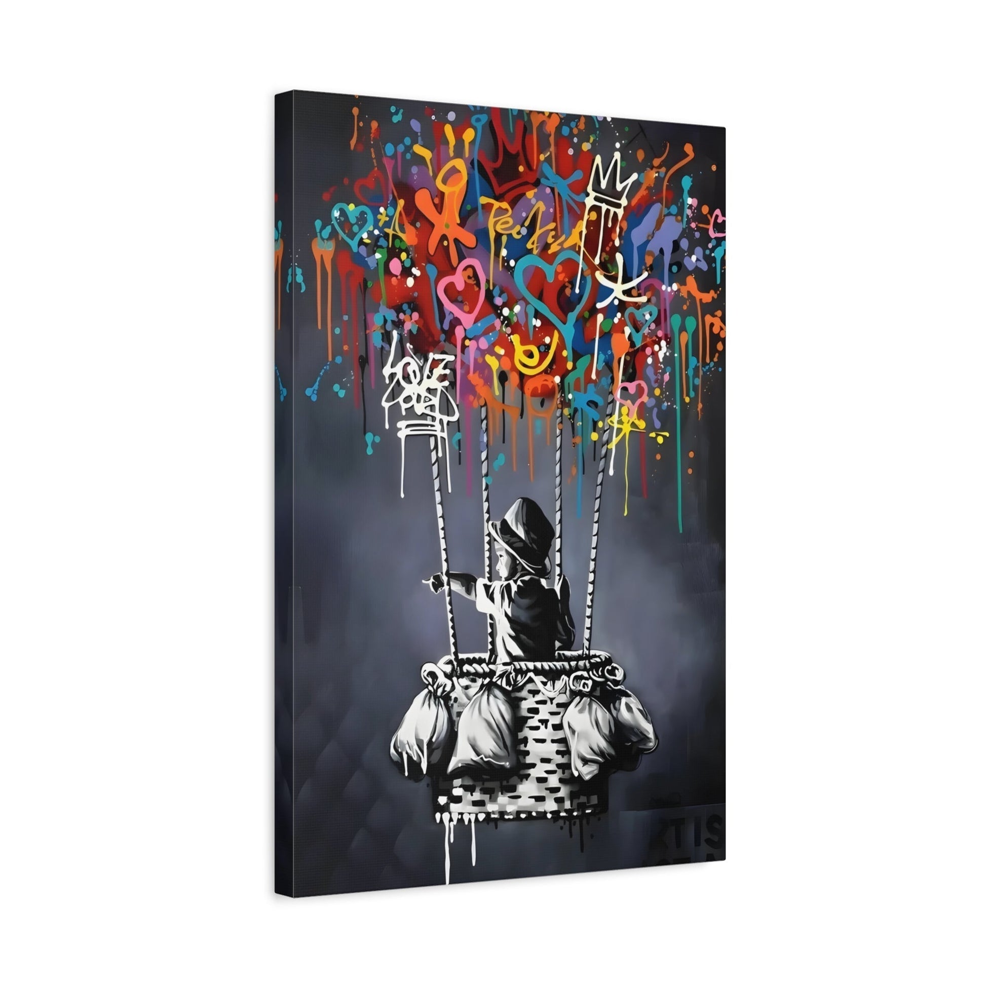 Street Wall Art Splendor - Banksy Child with Balloons Decor - Urban Graffiti Canvas Print