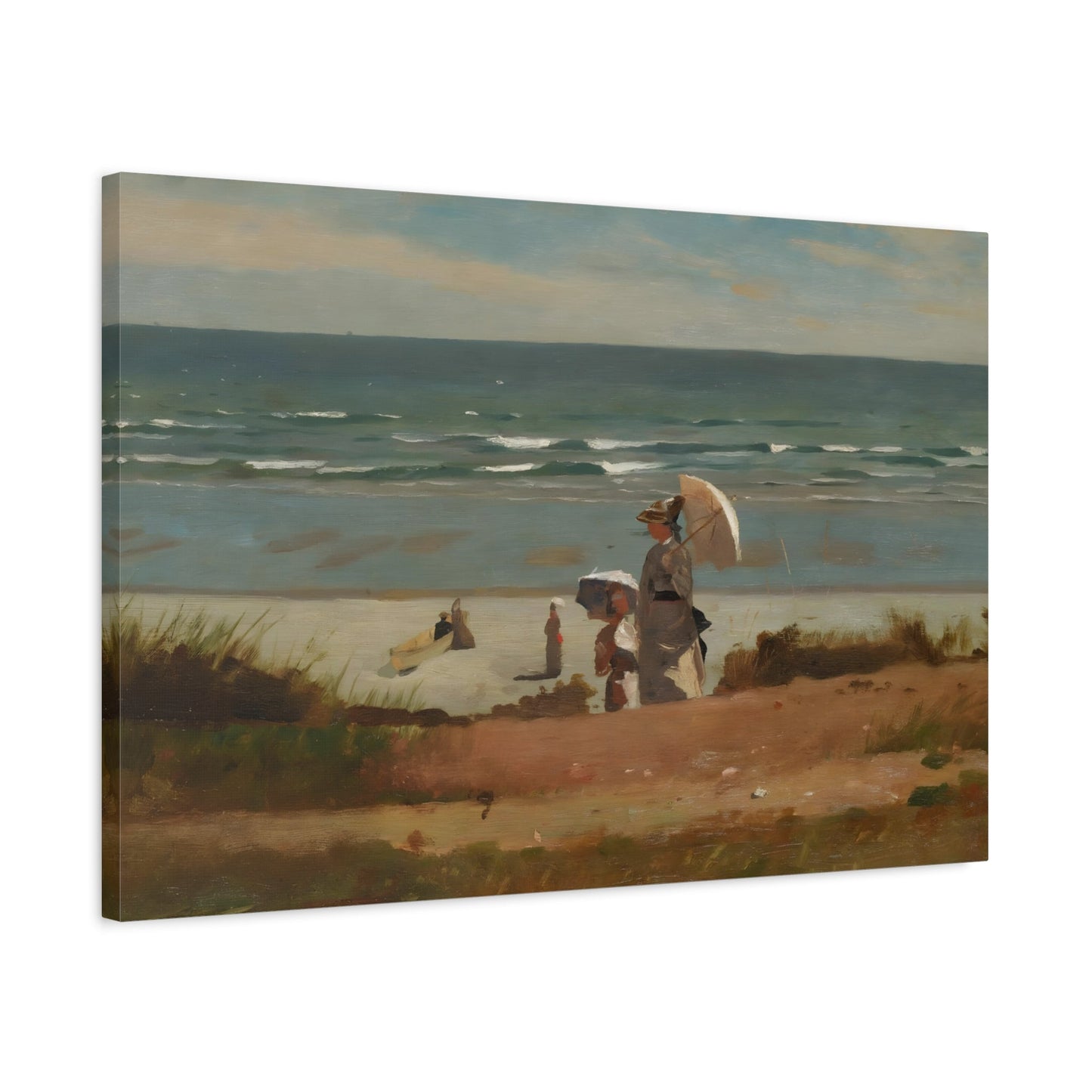 Stretched Framed Sea Landscape Canvas Wall Art Print Reproduction - Winslow Homer On the Beach at Marshfield