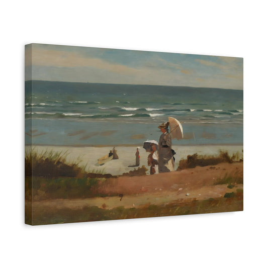 Stretched Framed Sea Landscape Canvas Wall Art Print Reproduction - Winslow Homer On the Beach at Marshfield