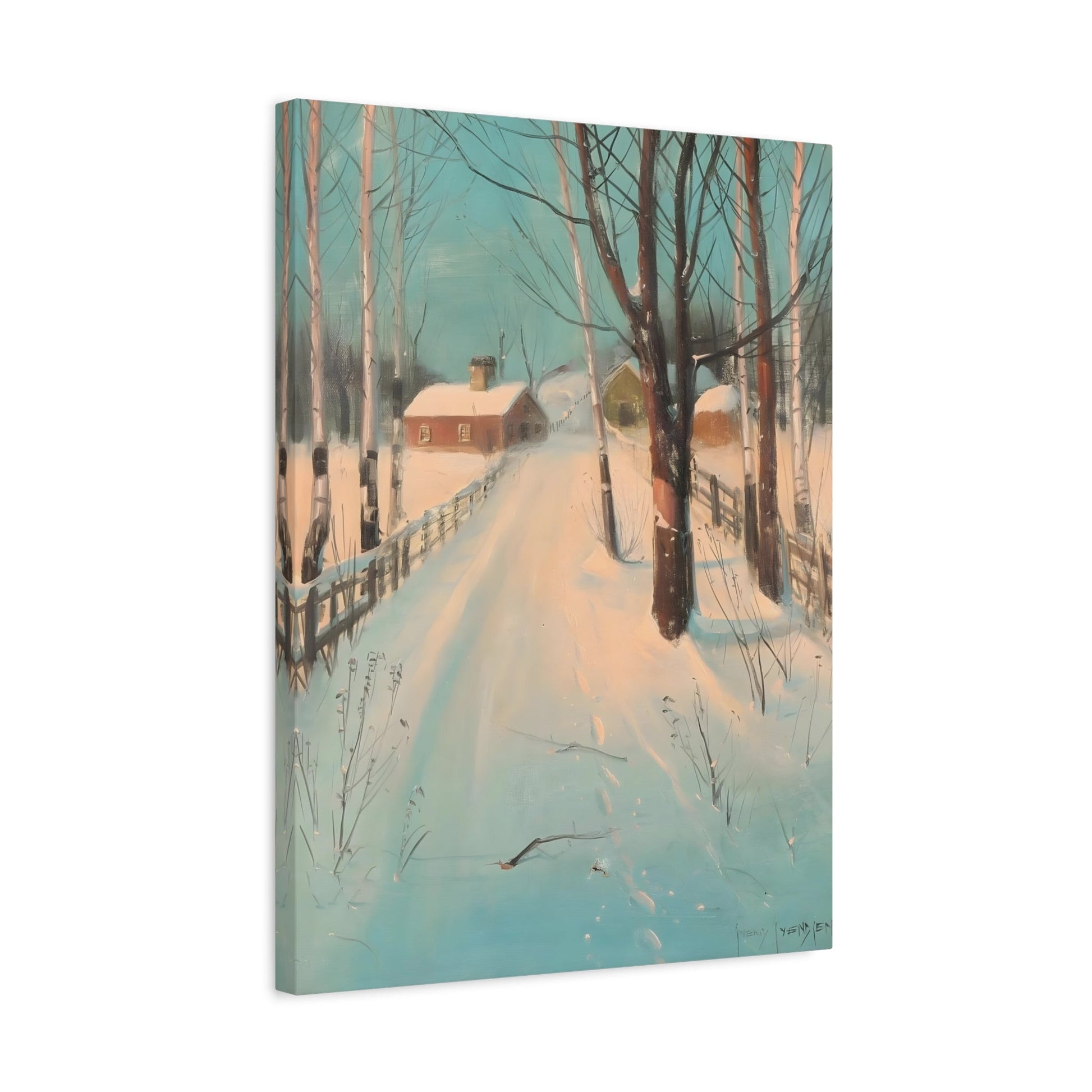 Svend Svendsen Birch Lined Road Winter - Canvas Art Reproduction