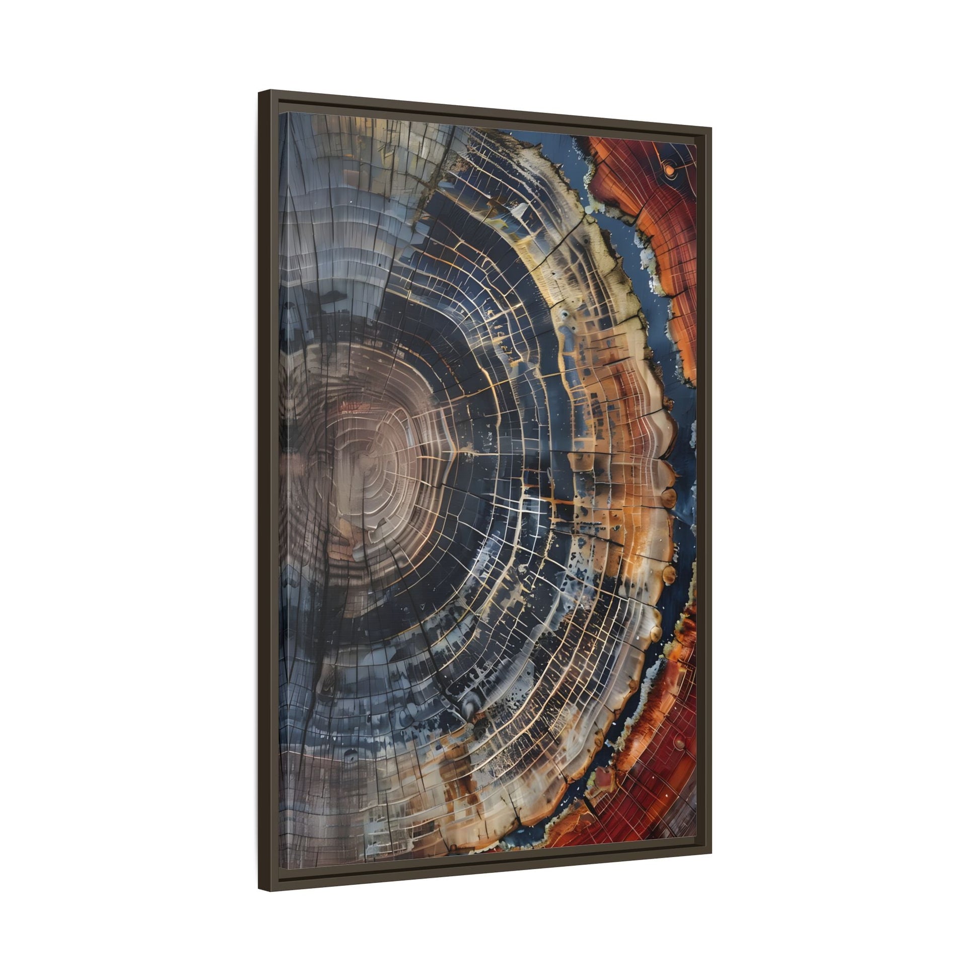 Tree Ring Framed Canvas Wall Art, Abstract Colorful Minimalist Farmhouse Print