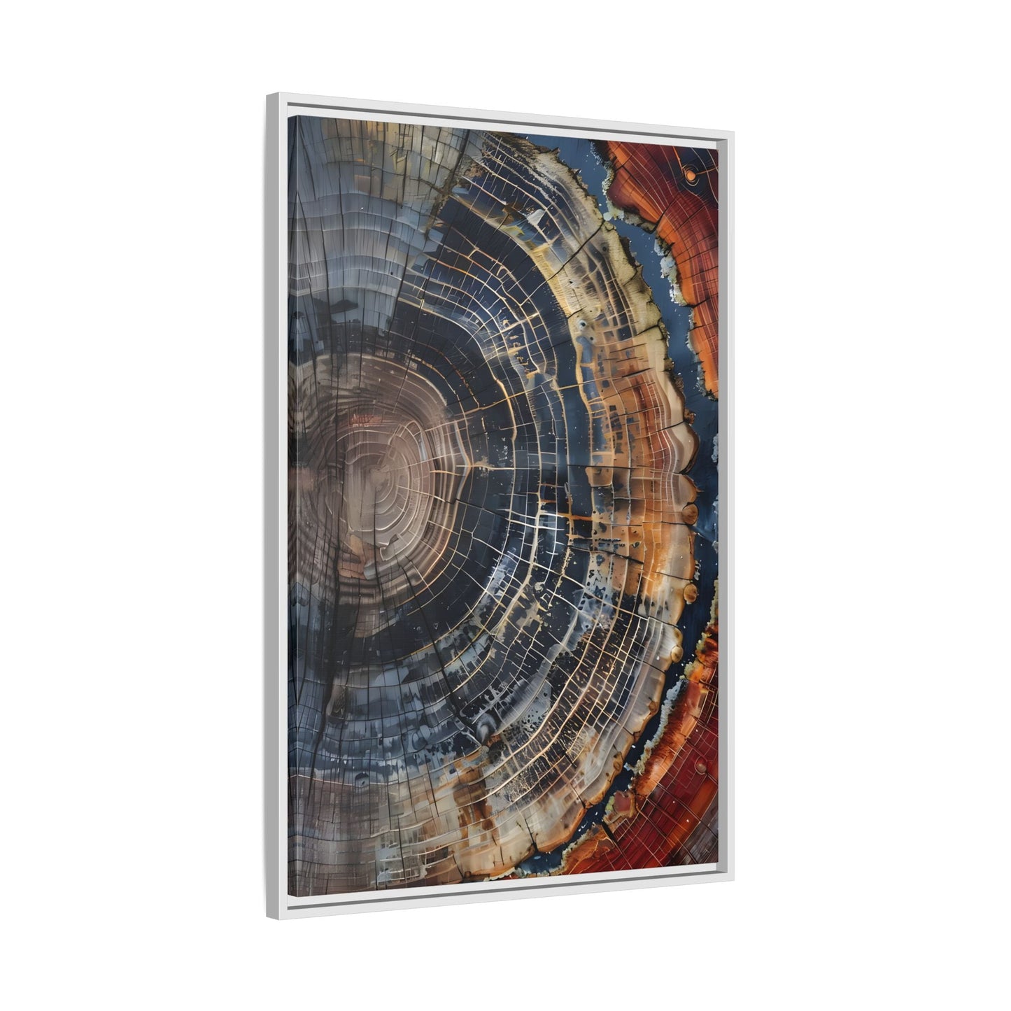 Tree Ring Framed Canvas Wall Art, Abstract Colorful Minimalist Farmhouse Print