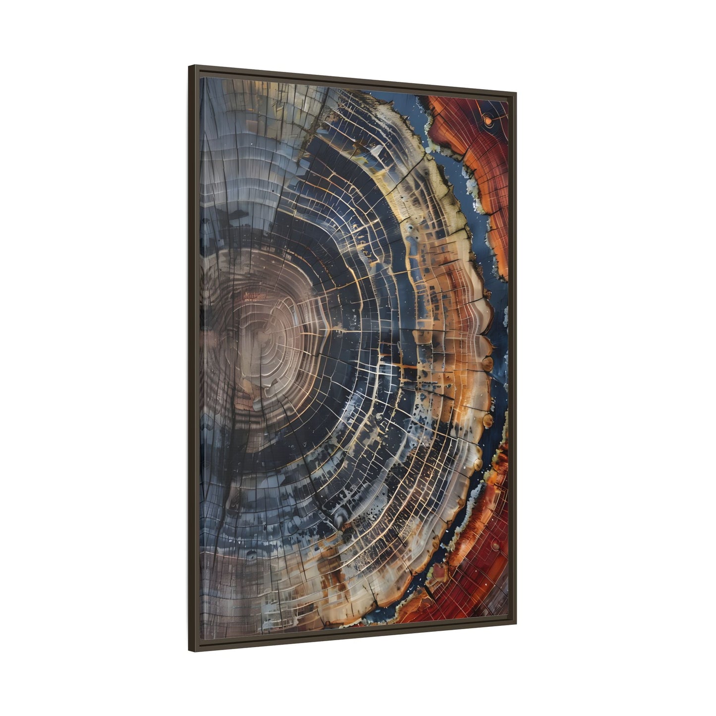 Tree Ring Framed Canvas Wall Art, Abstract Colorful Minimalist Farmhouse Print