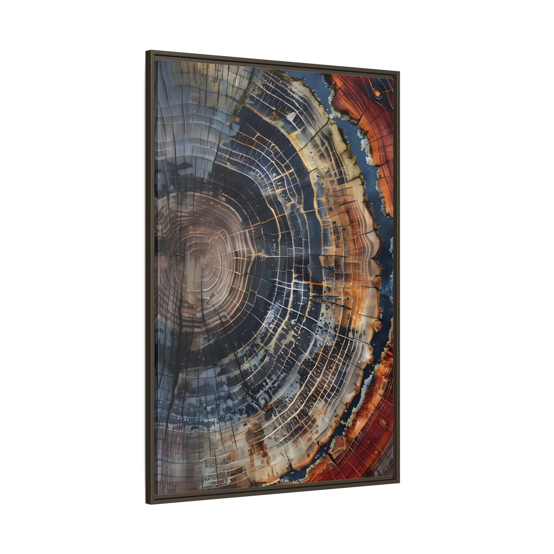 Tree Ring Framed Canvas Wall Art, Abstract Colorful Minimalist Farmhouse Print