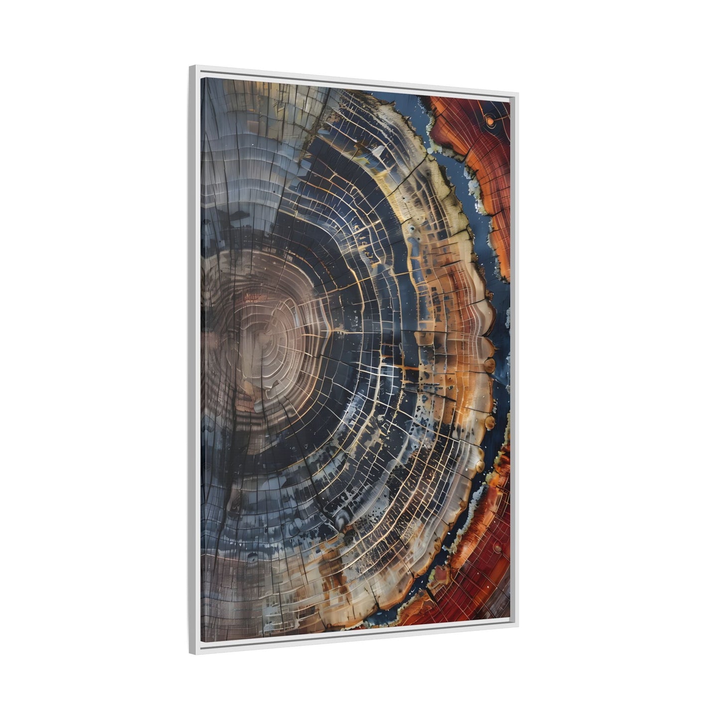 Tree Ring Framed Canvas Wall Art, Abstract Colorful Minimalist Farmhouse Print