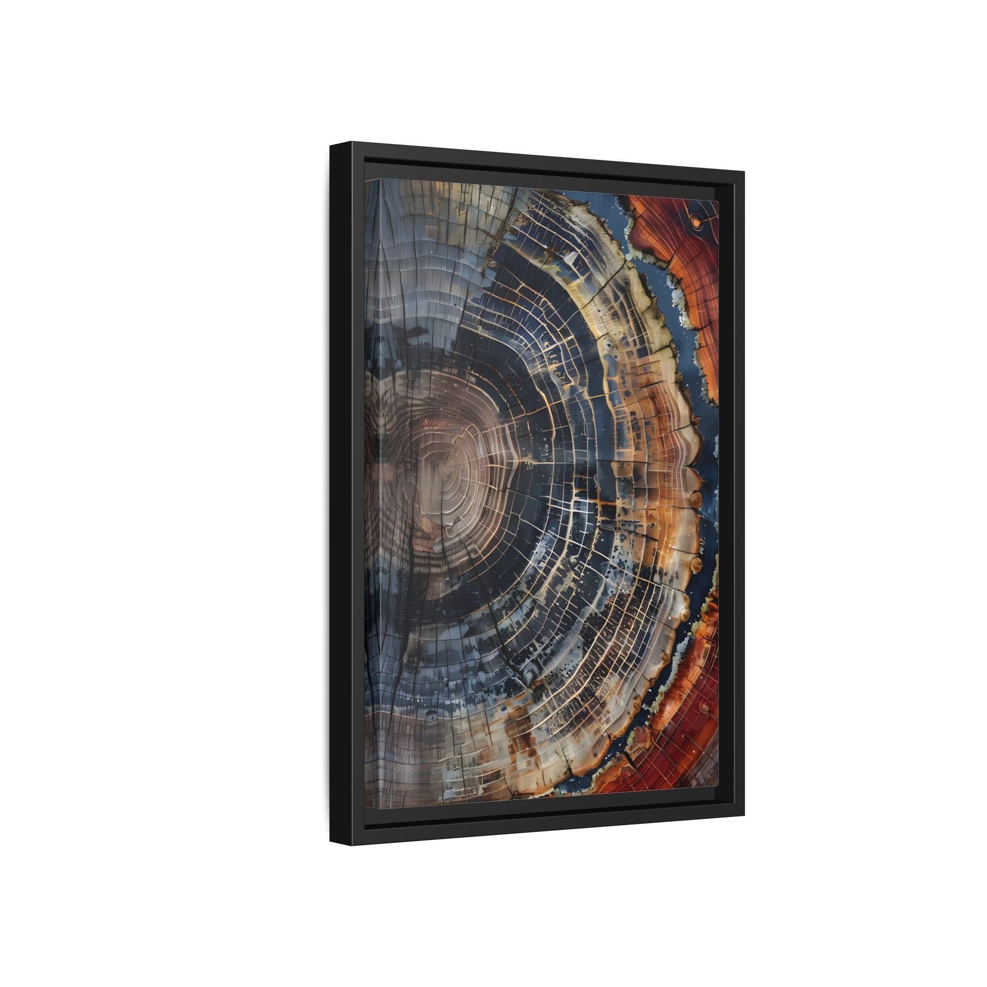 Tree Ring Framed Canvas Wall Art, Abstract Colorful Minimalist Farmhouse Print