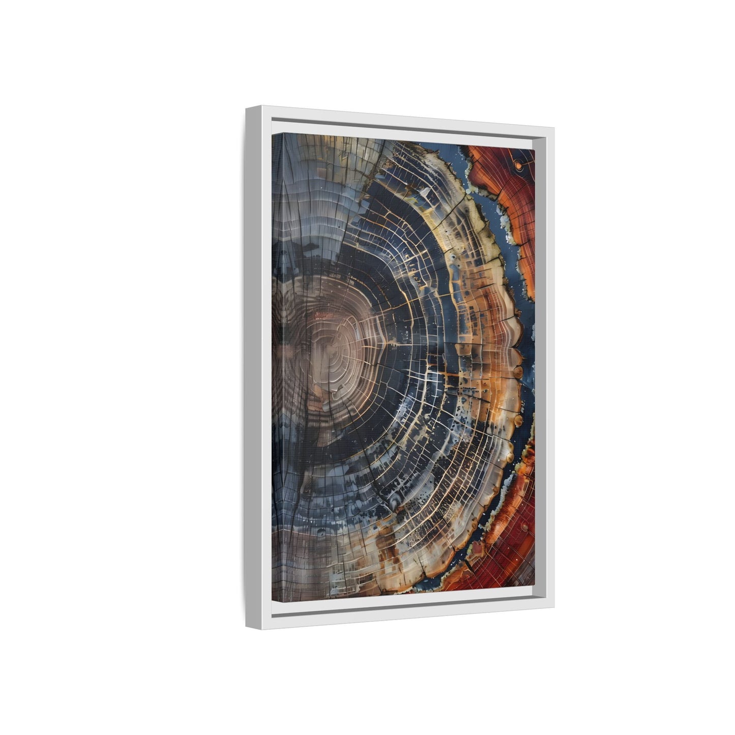Tree Ring Framed Canvas Wall Art, Abstract Colorful Minimalist Farmhouse Print