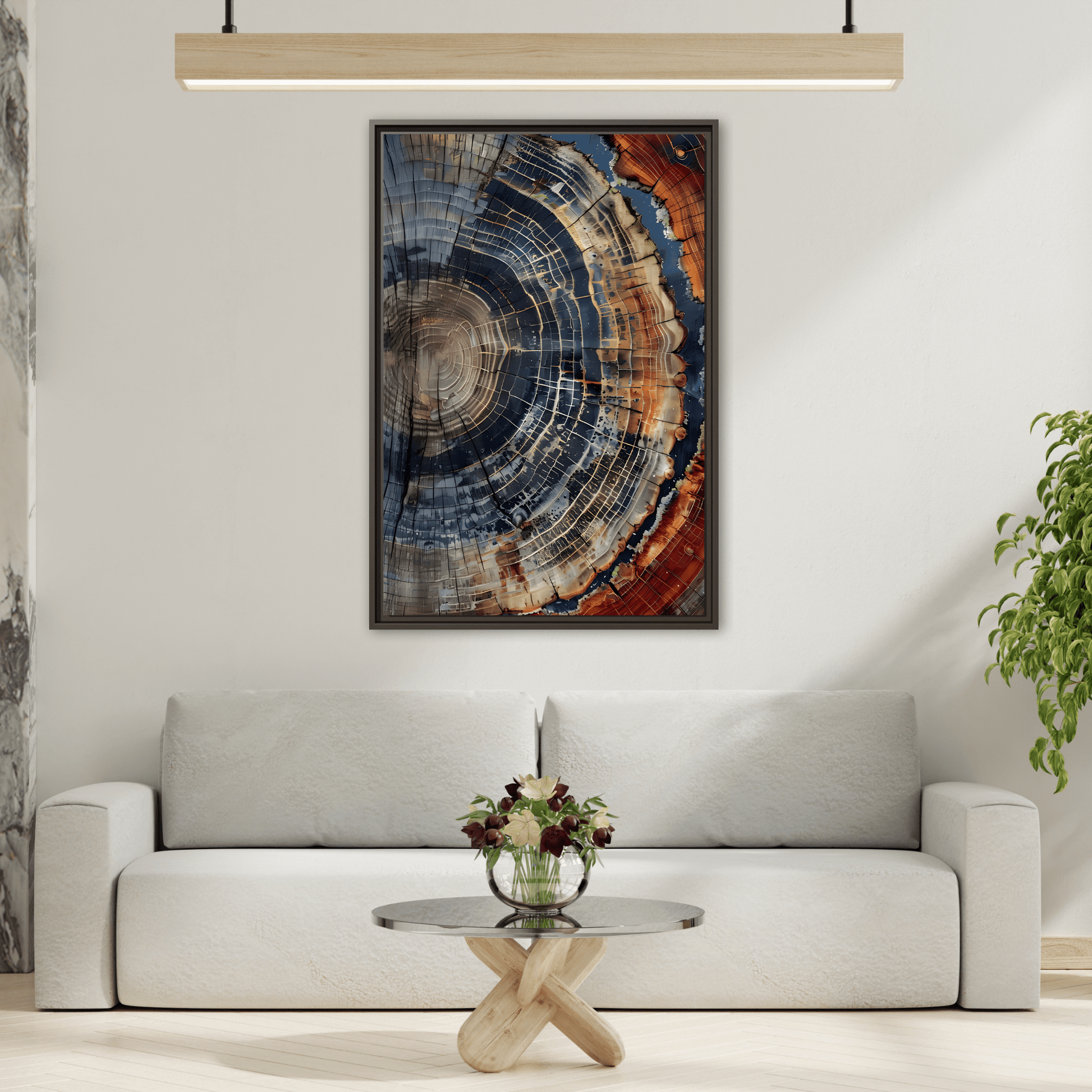 Tree Ring Framed Canvas Wall Art, Abstract Colorful Minimalist Farmhouse Print