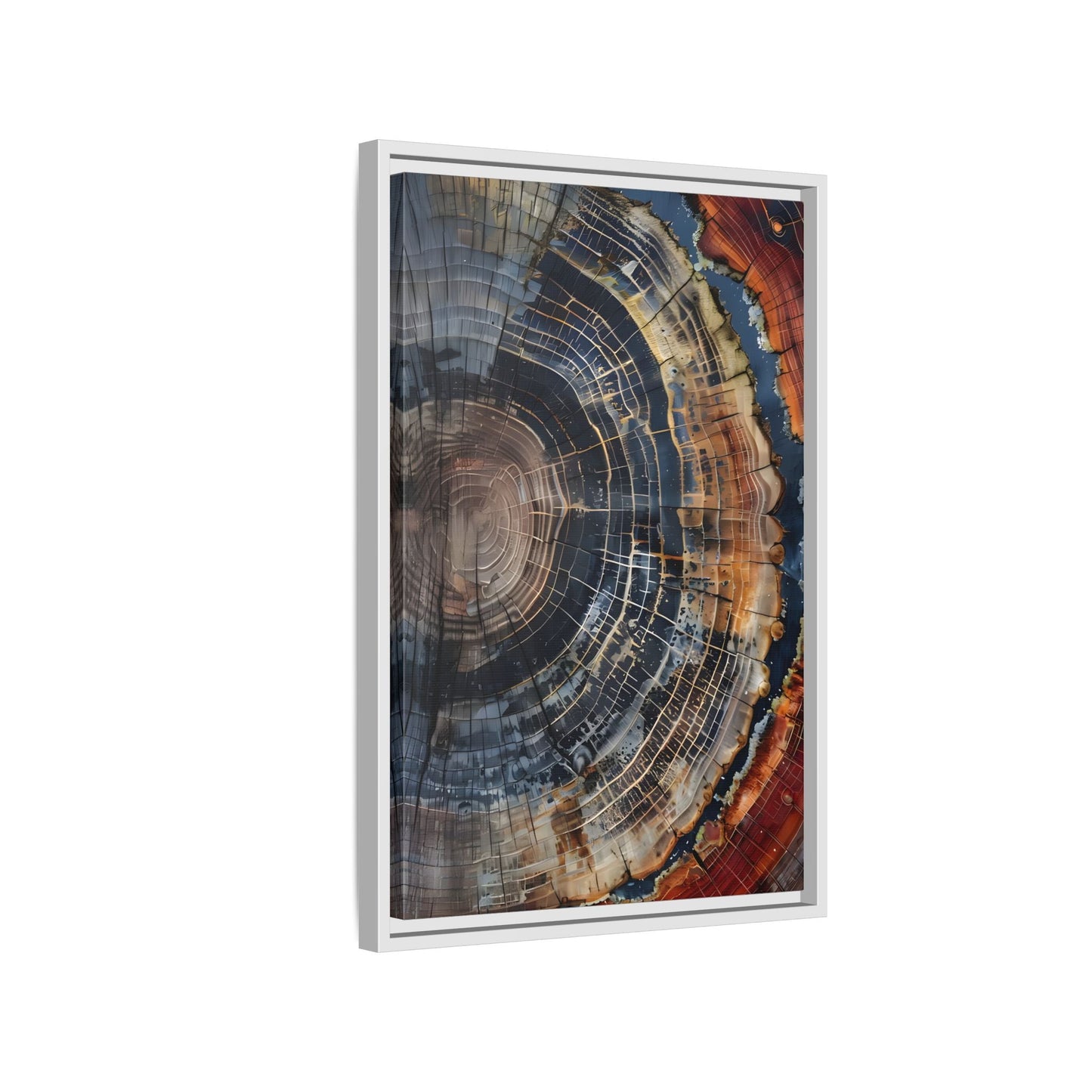 Tree Ring Framed Canvas Wall Art, Abstract Colorful Minimalist Farmhouse Print