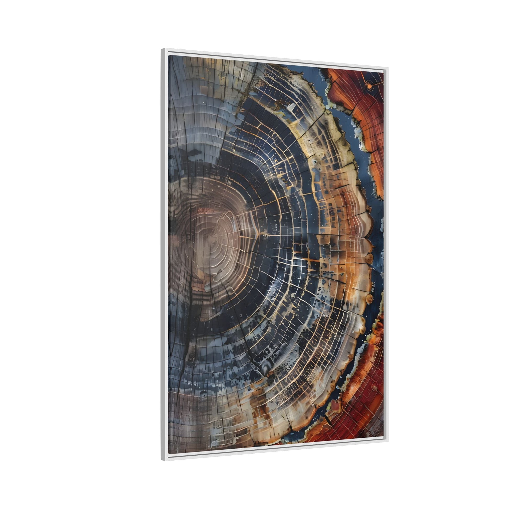 Tree Ring Framed Canvas Wall Art, Abstract Colorful Minimalist Farmhouse Print