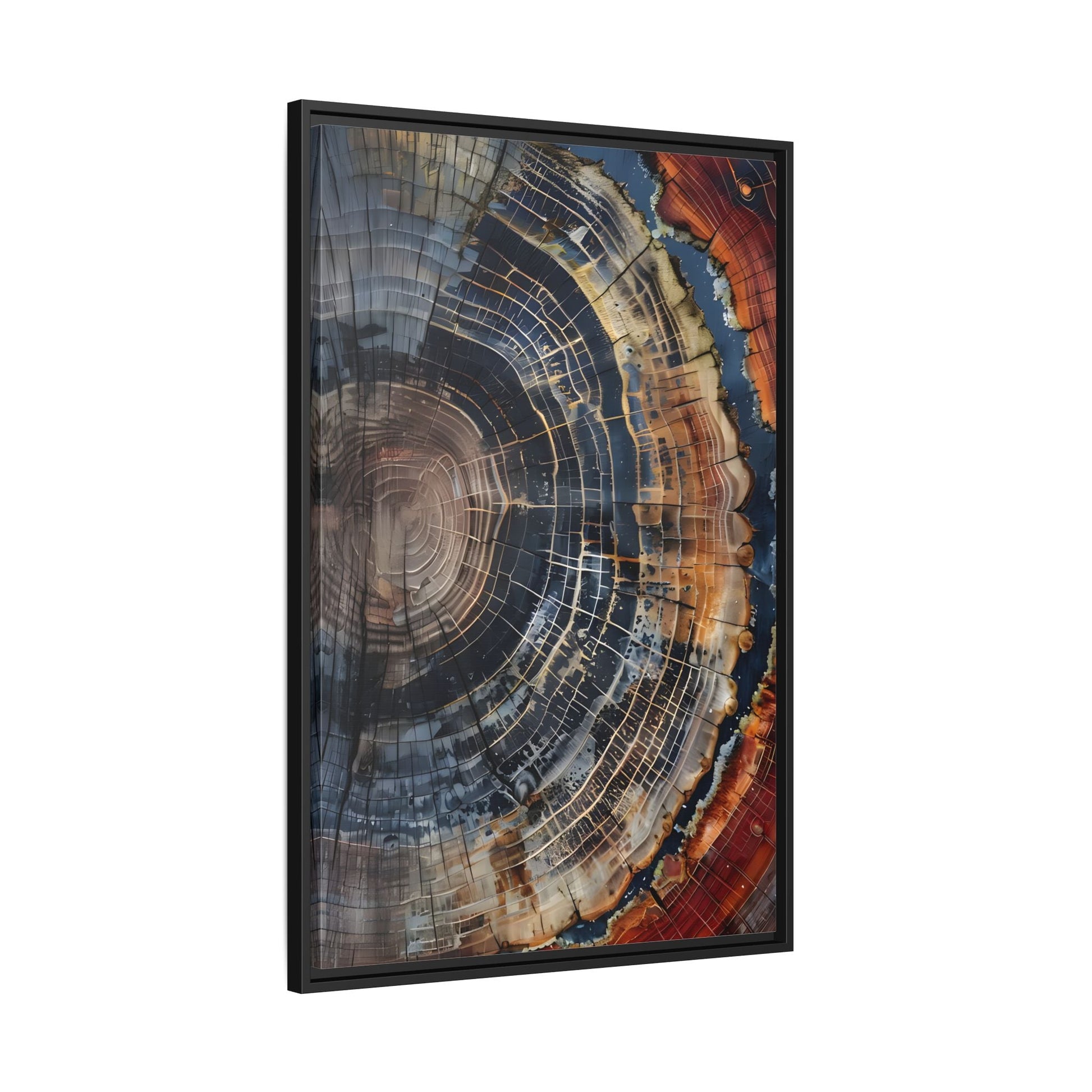 Tree Ring Framed Canvas Wall Art, Abstract Colorful Minimalist Farmhouse Print