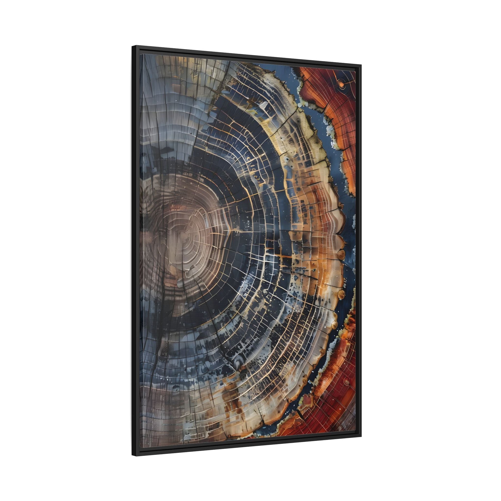 Tree Ring Framed Canvas Wall Art, Abstract Colorful Minimalist Farmhouse Print