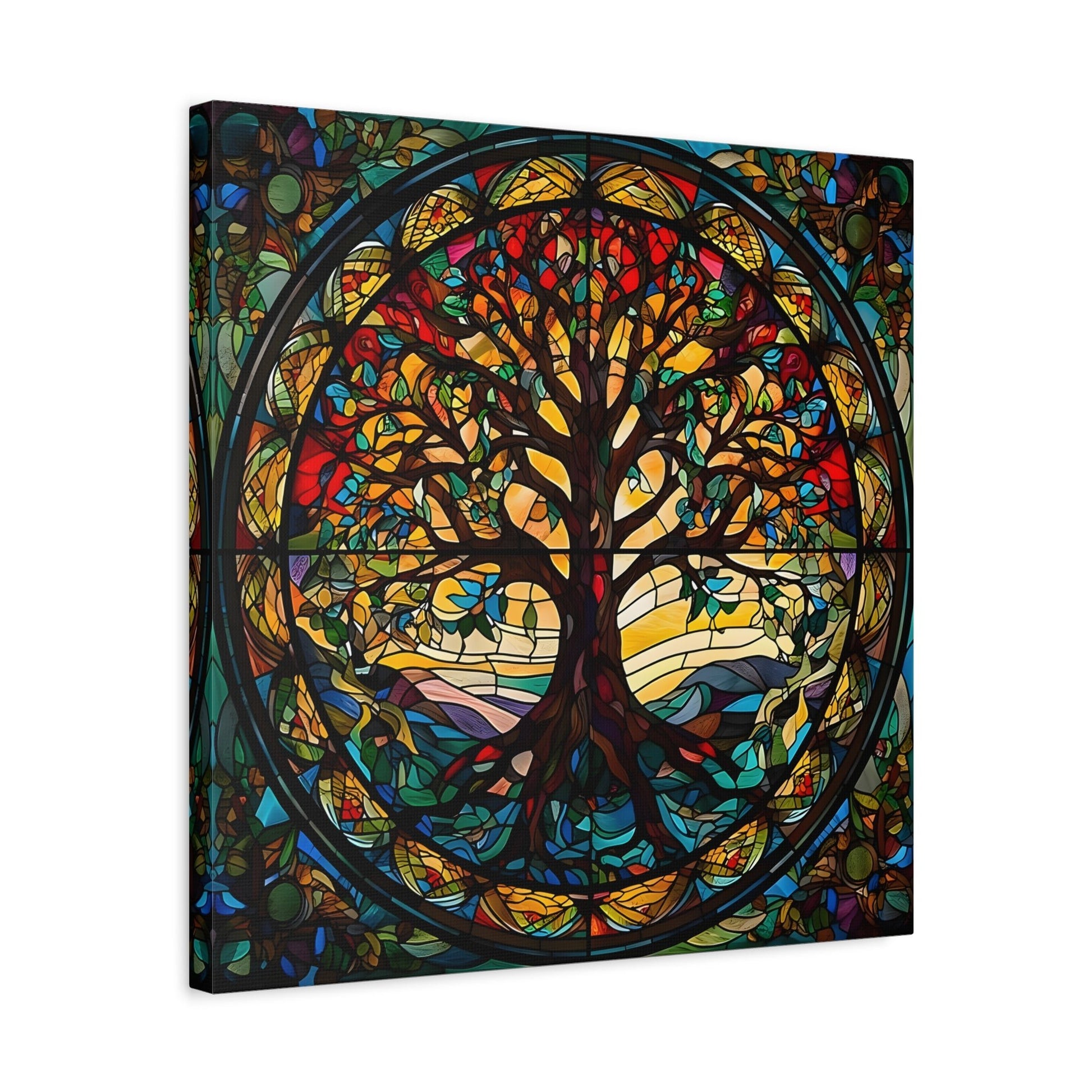 Tree of Life Mandala Yggdrasil Wall Art Canvas Print, Norse Mythology Celtic