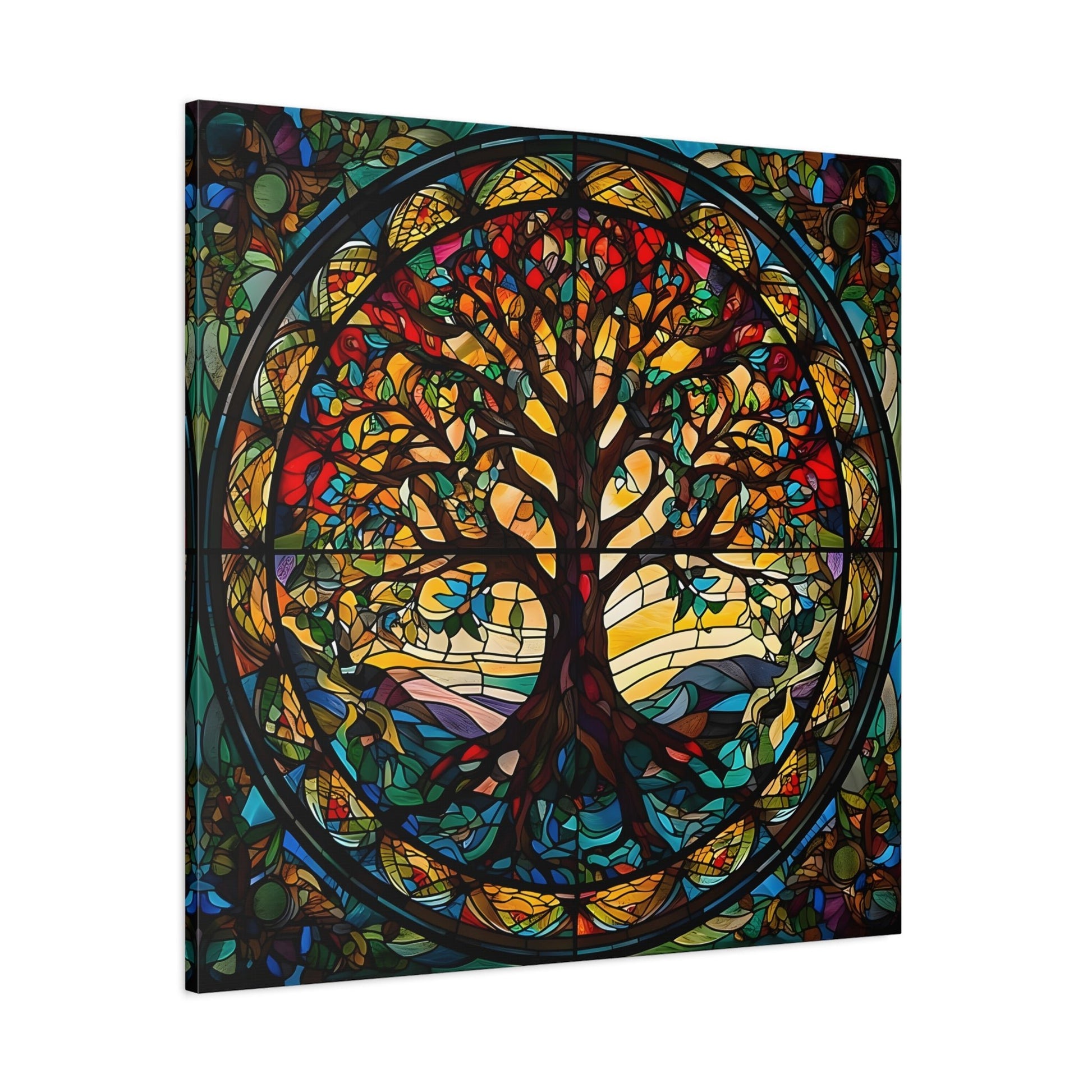 Tree of Life Mandala Yggdrasil Wall Art Canvas Print, Norse Mythology Celtic