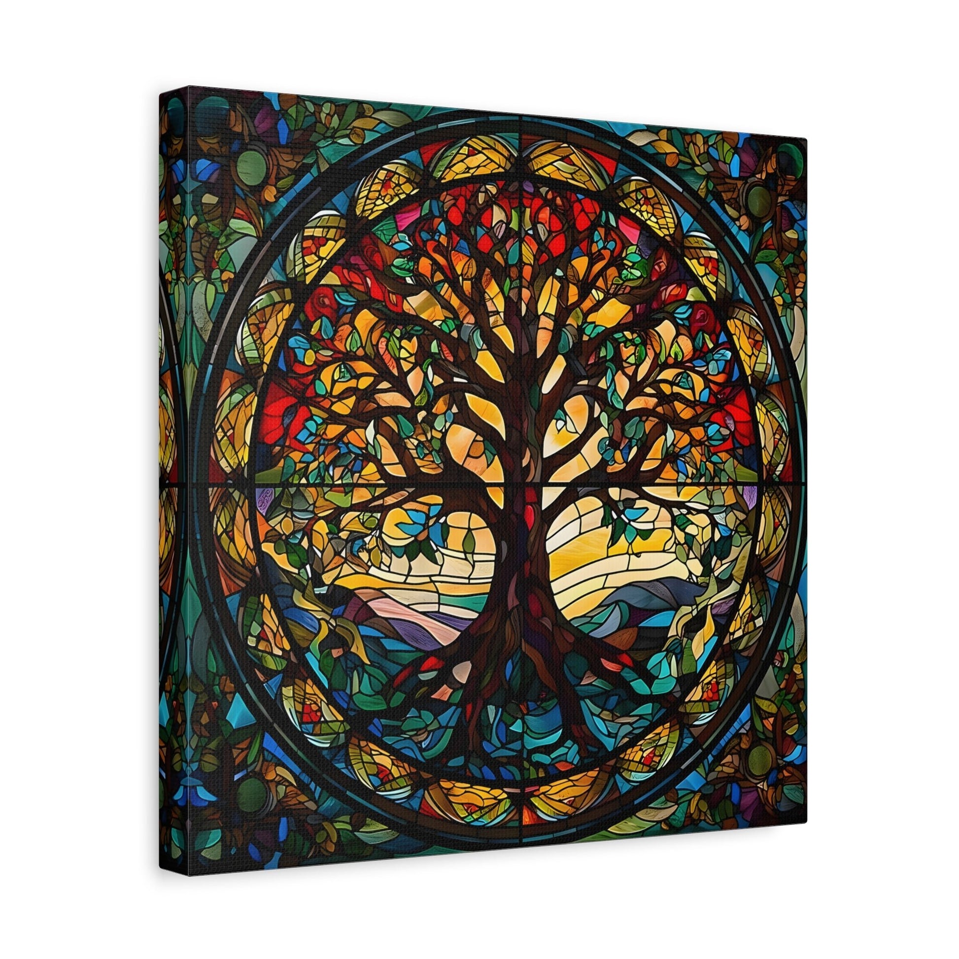 Tree of Life Mandala Yggdrasil Wall Art Canvas Print, Norse Mythology Celtic