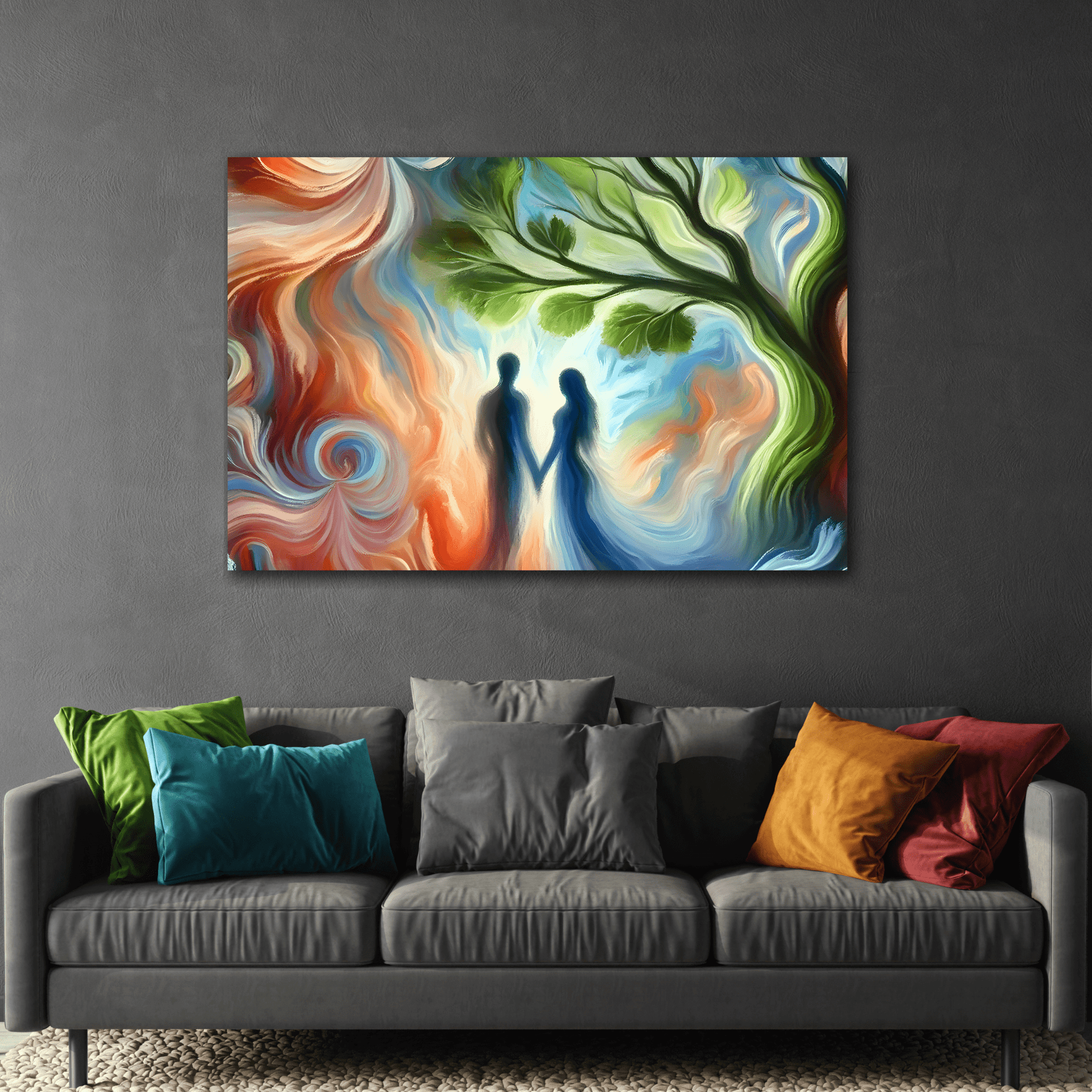 Tree of Love Canvas Colorful Romantic Couple Wedding Soulmate Wall Art Print