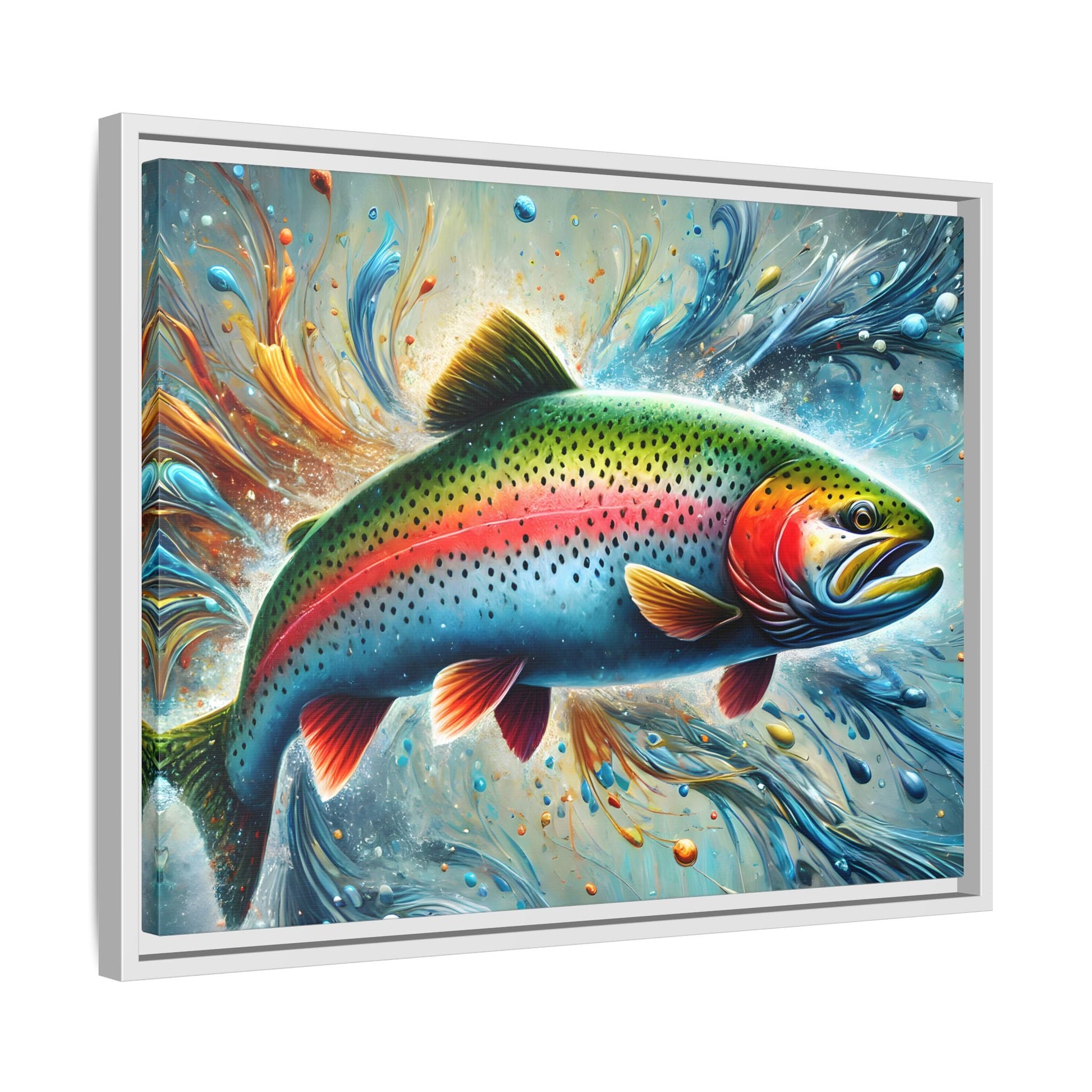 Trout Fish Rainbow Wall Art Fishing Canvas Print Fisherman Decor