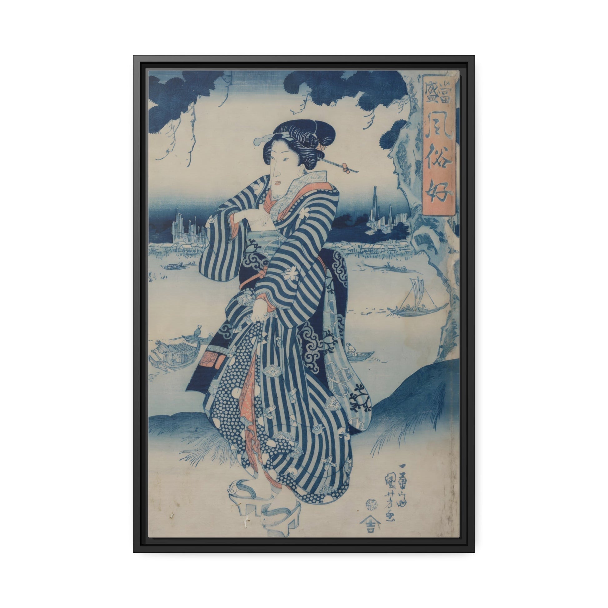 Utagawa Kuniyoshi Geisha - Framed Canvas Wall Art Reproduction