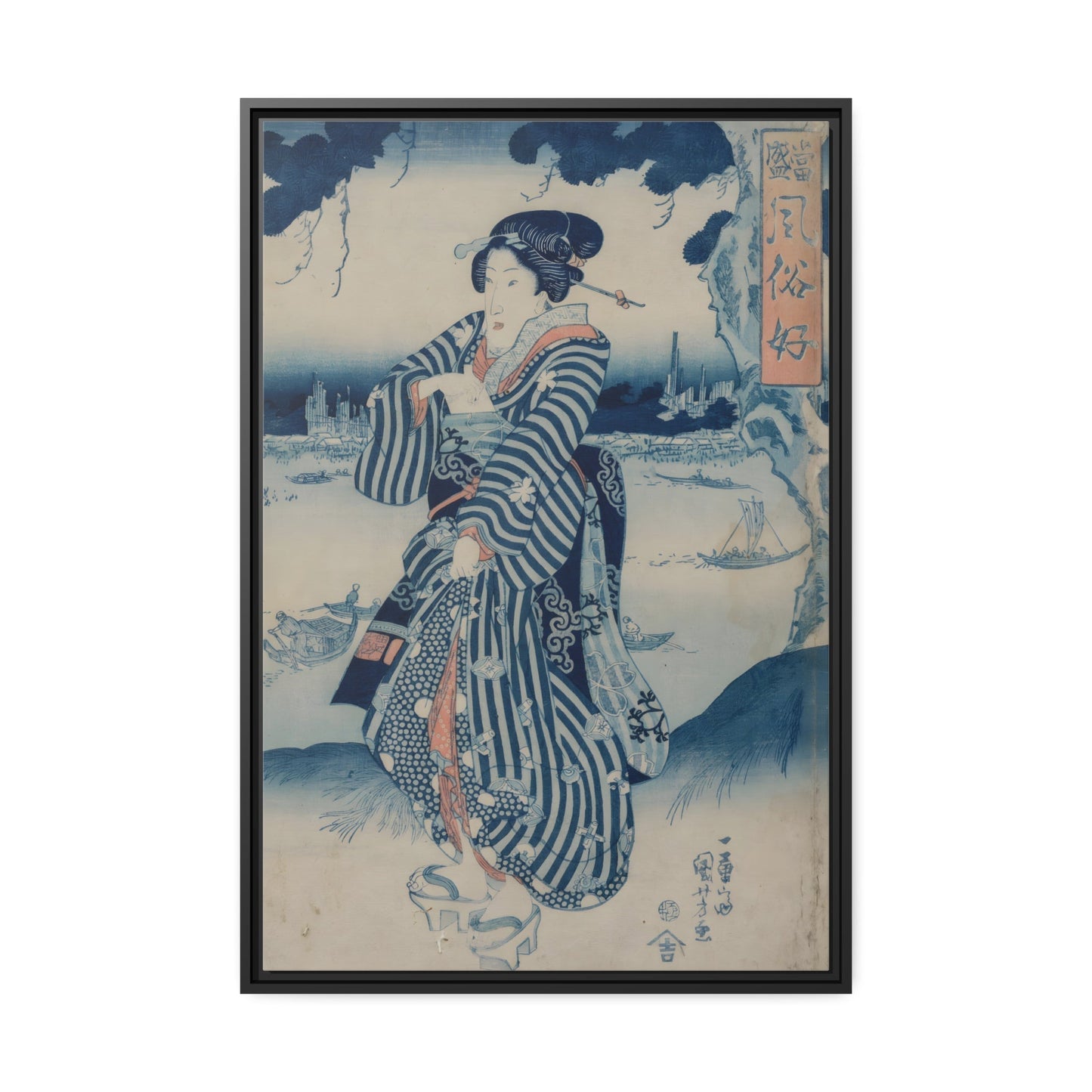Utagawa Kuniyoshi Geisha - Framed Canvas Wall Art Reproduction