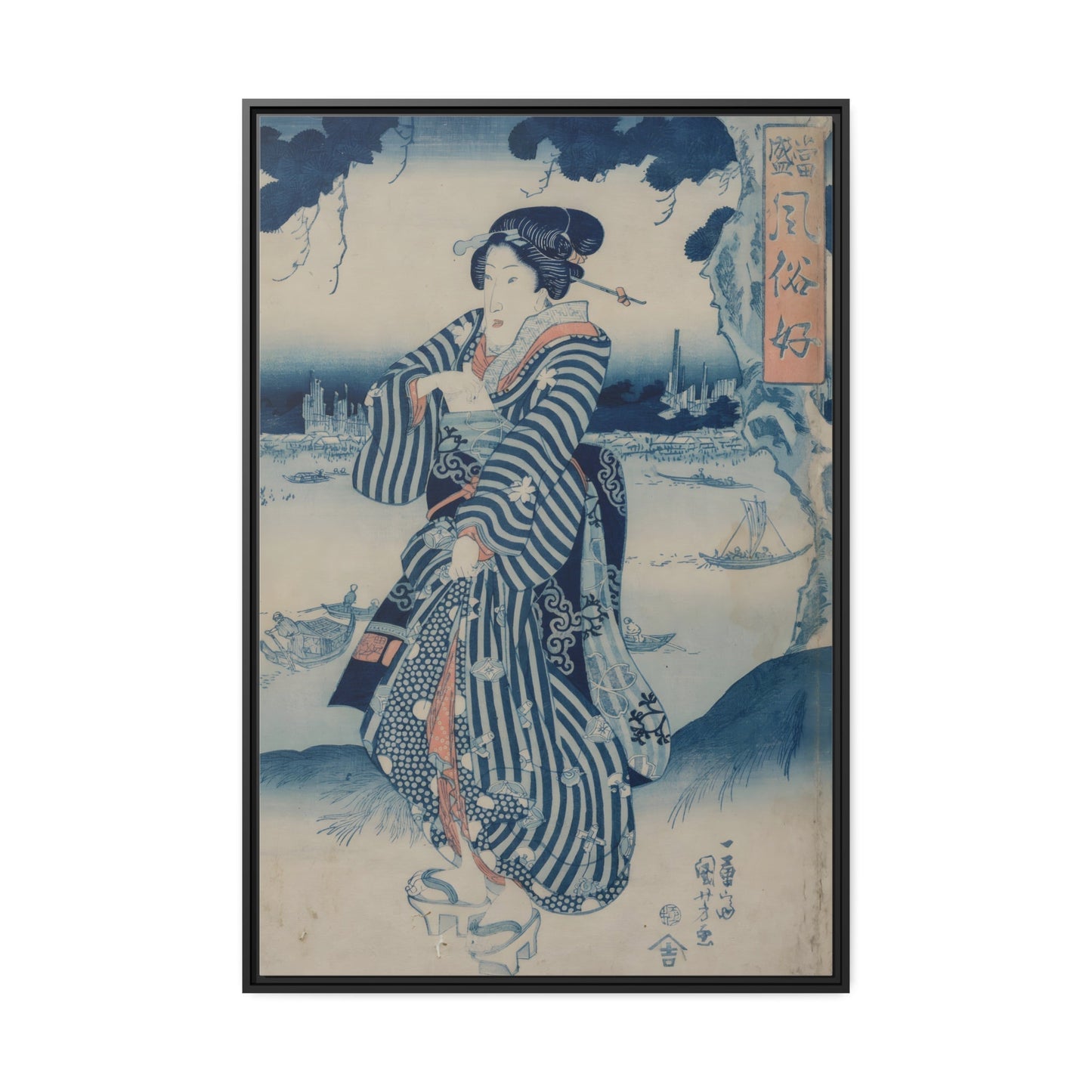 Utagawa Kuniyoshi Geisha - Framed Canvas Wall Art Reproduction