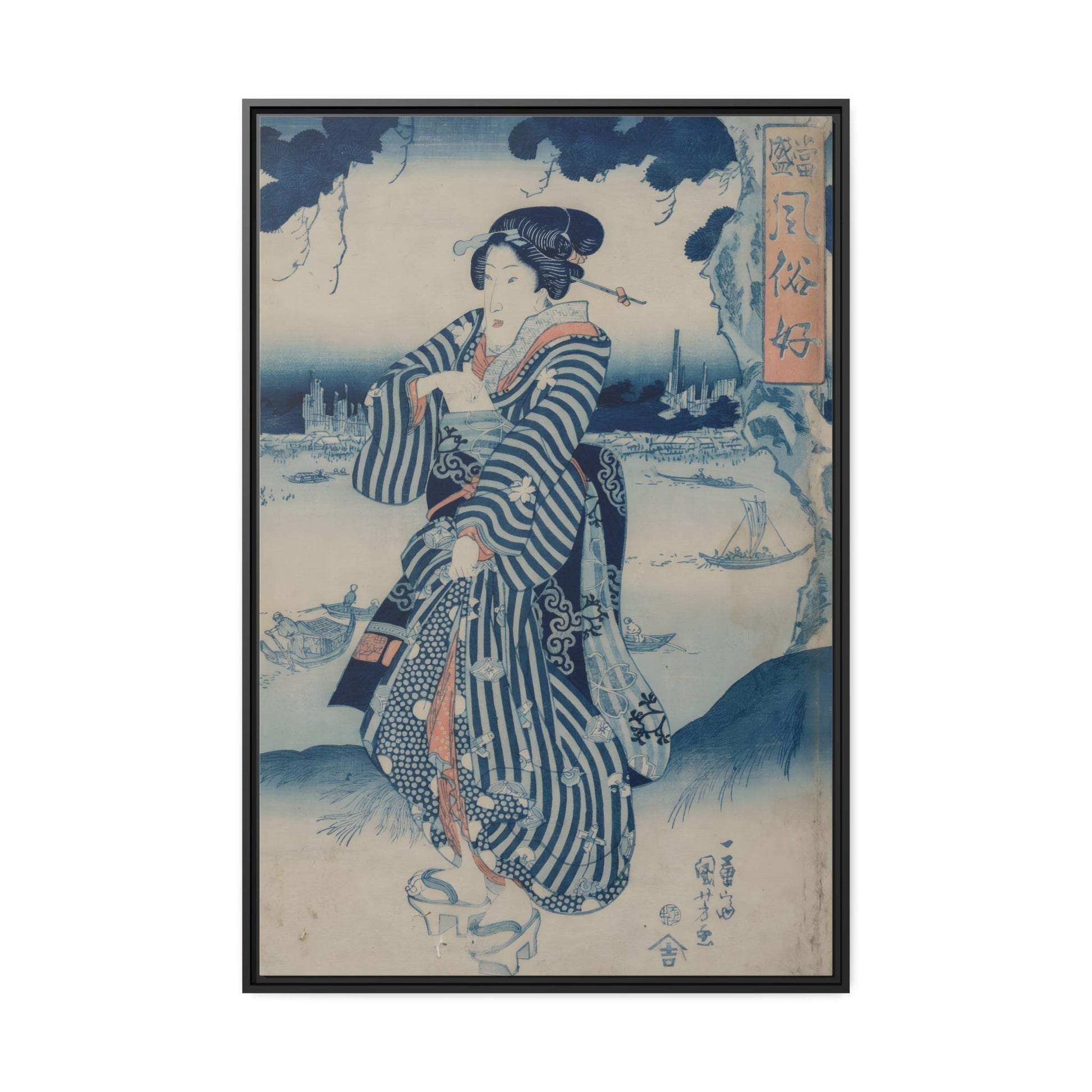 Utagawa Kuniyoshi Geisha - Framed Canvas Wall Art Reproduction