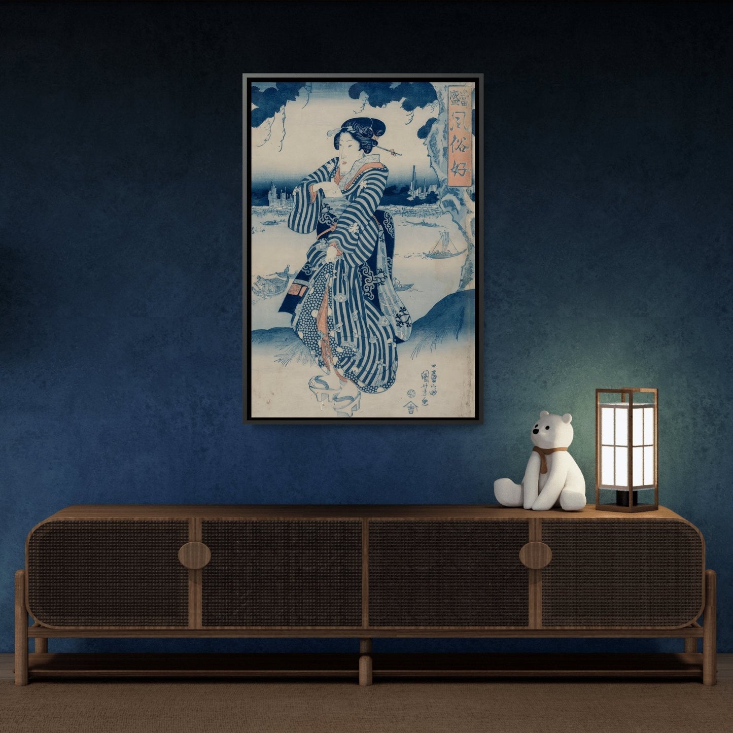 Utagawa Kuniyoshi Geisha - Framed Canvas Wall Art Reproduction