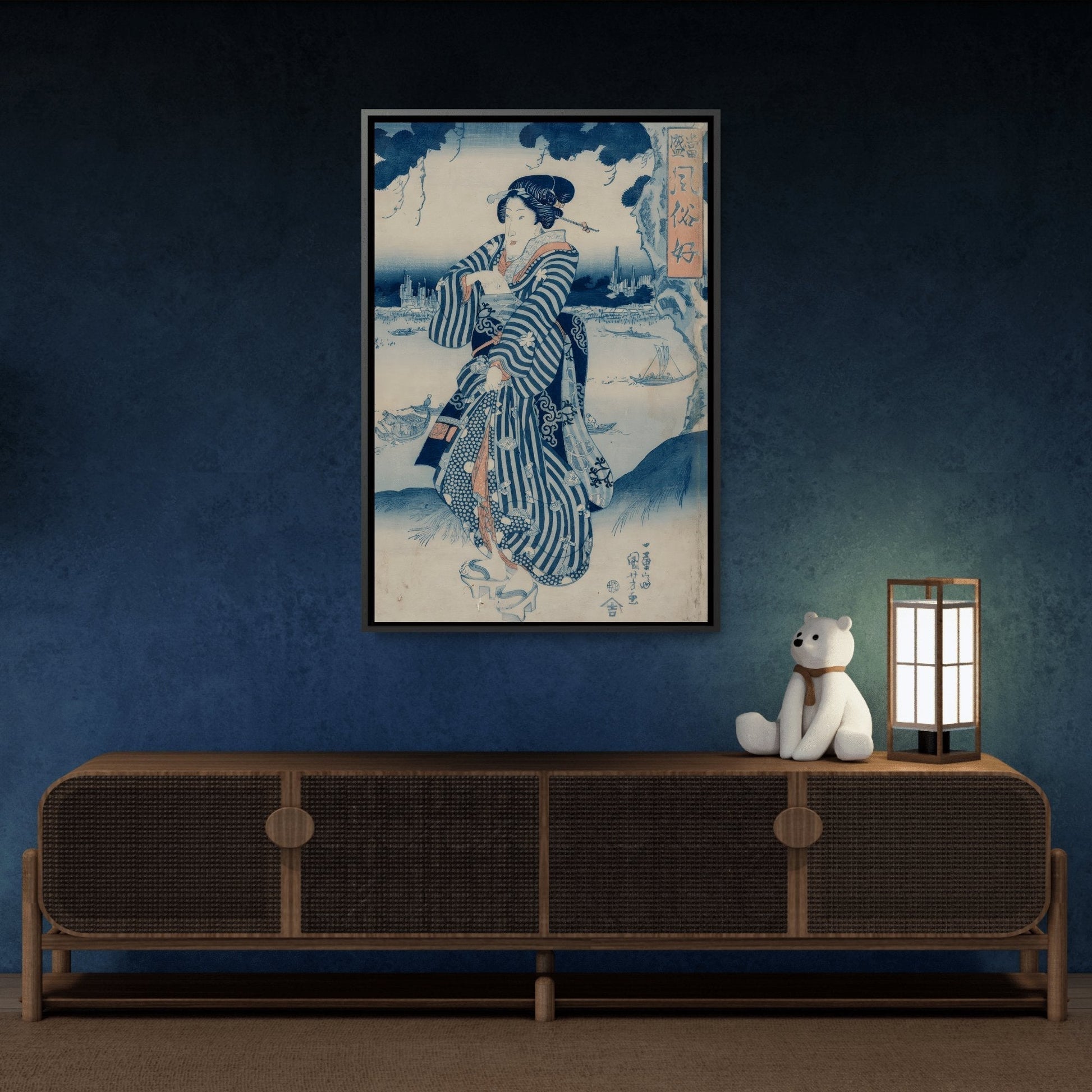 Utagawa Kuniyoshi Geisha - Framed Canvas Wall Art Reproduction