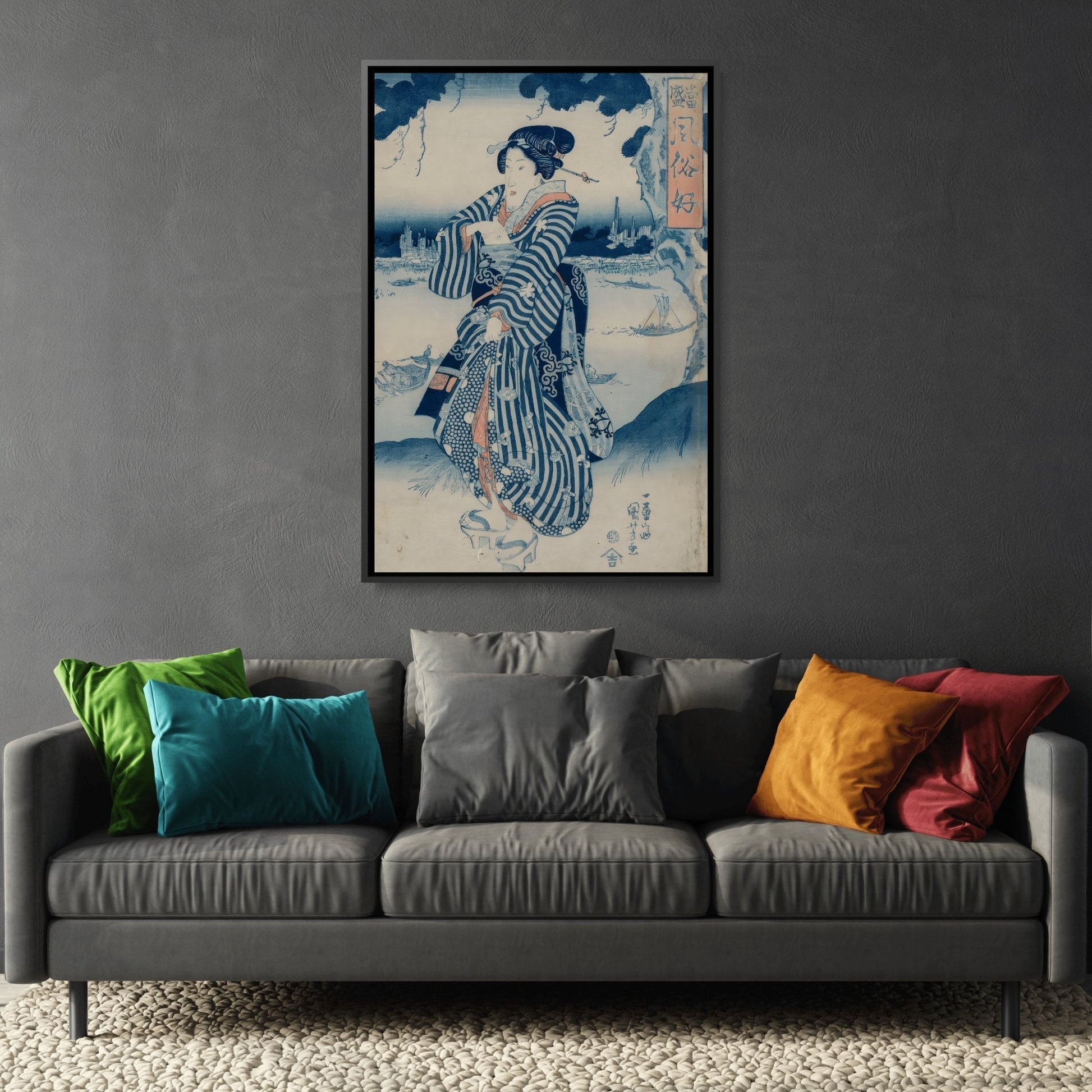Utagawa Kuniyoshi Geisha - Framed Canvas Wall Art Reproduction
