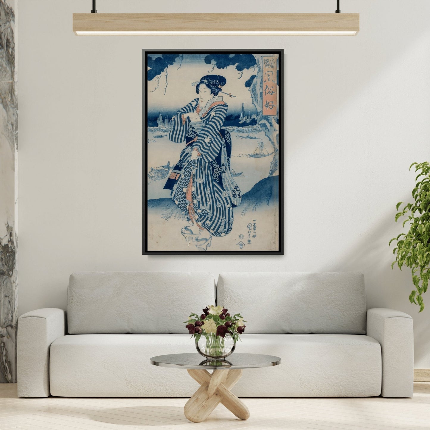Utagawa Kuniyoshi Geisha - Framed Canvas Wall Art Reproduction