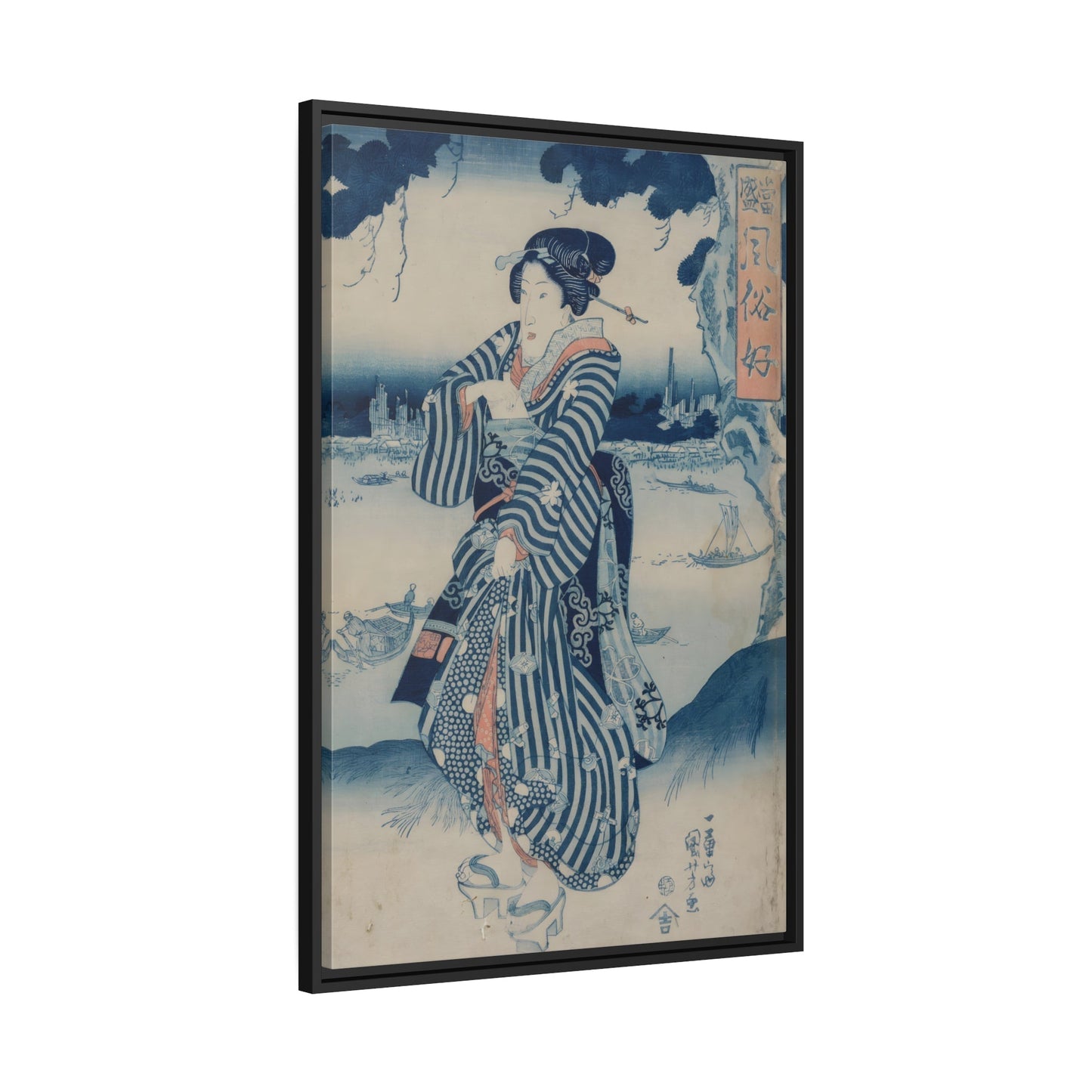 Utagawa Kuniyoshi Geisha - Framed Canvas Wall Art Reproduction