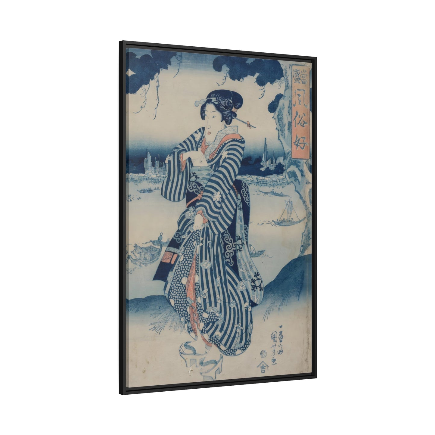 Utagawa Kuniyoshi Geisha - Framed Canvas Wall Art Reproduction