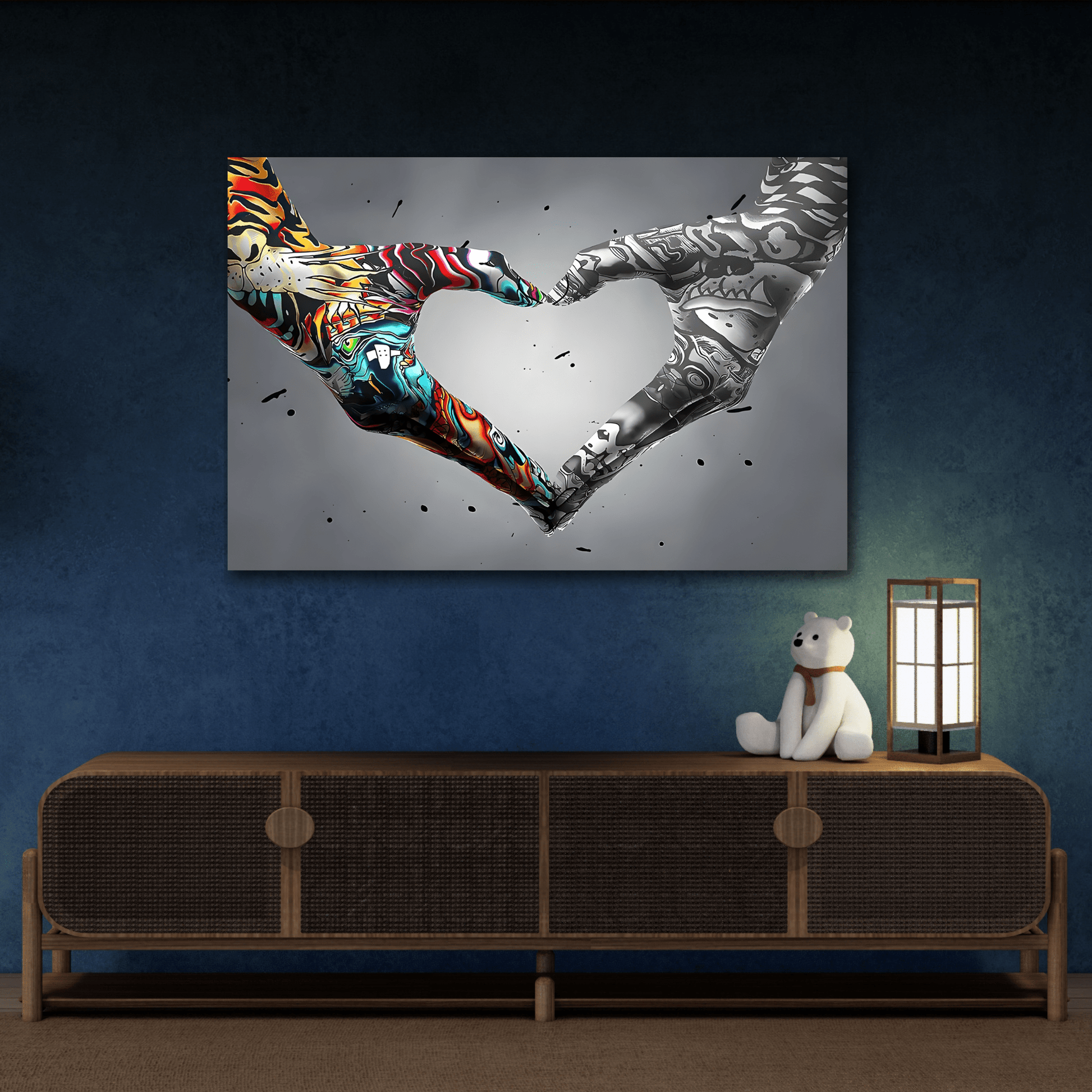 Valentine Love in Hands Graffiti Canvas Wall Art Print