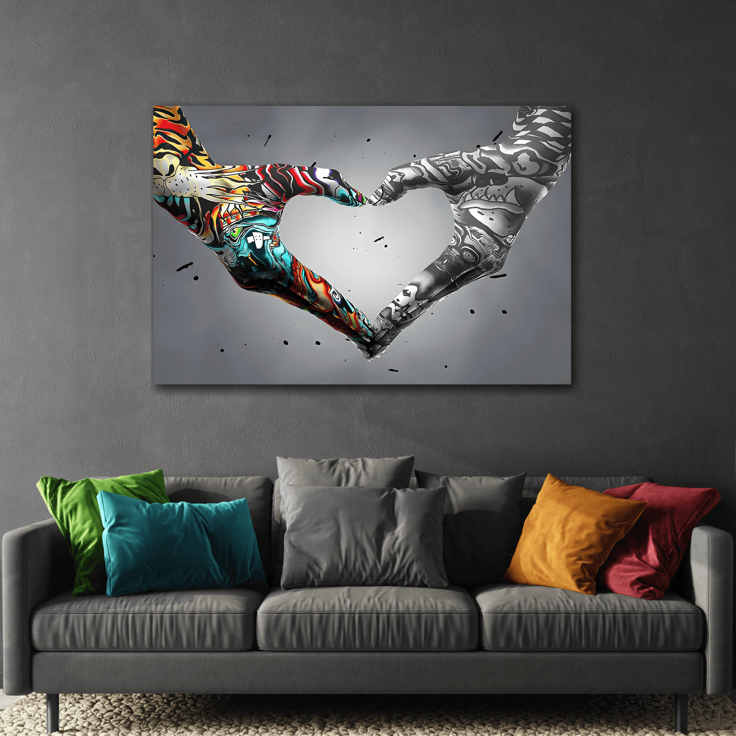 Valentine Love in Hands Graffiti Canvas Wall Art Print