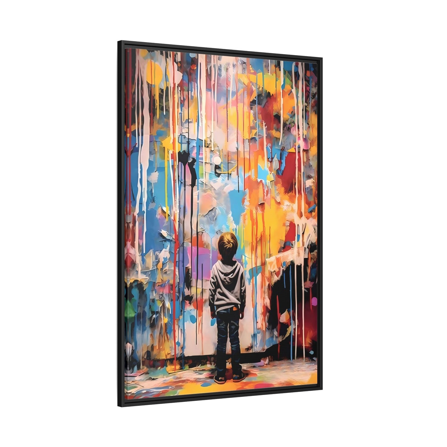 Vibrant Abstract Canvas Banksy Boy - Large Framed Wall Art