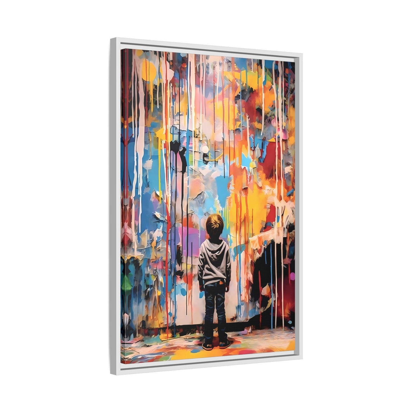 Vibrant Abstract Canvas Banksy Boy - Large Framed Wall Art