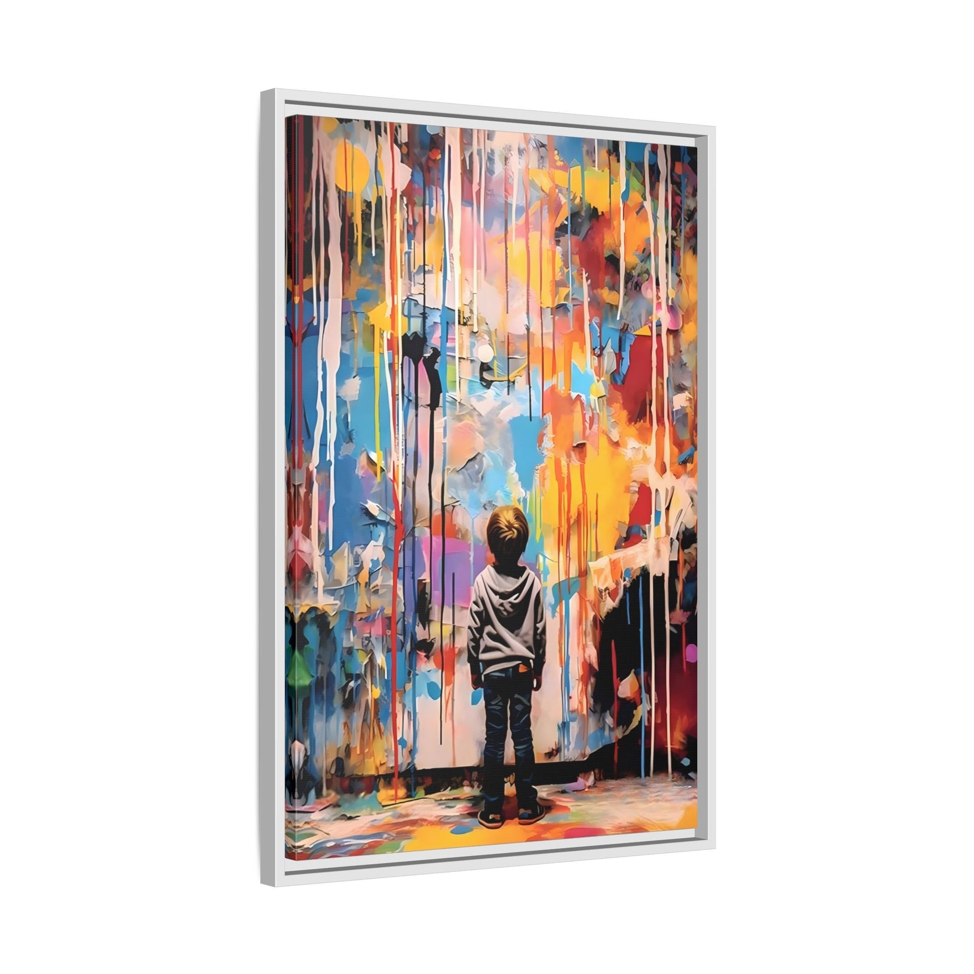 Vibrant Abstract Canvas Banksy Boy - Large Framed Wall Art