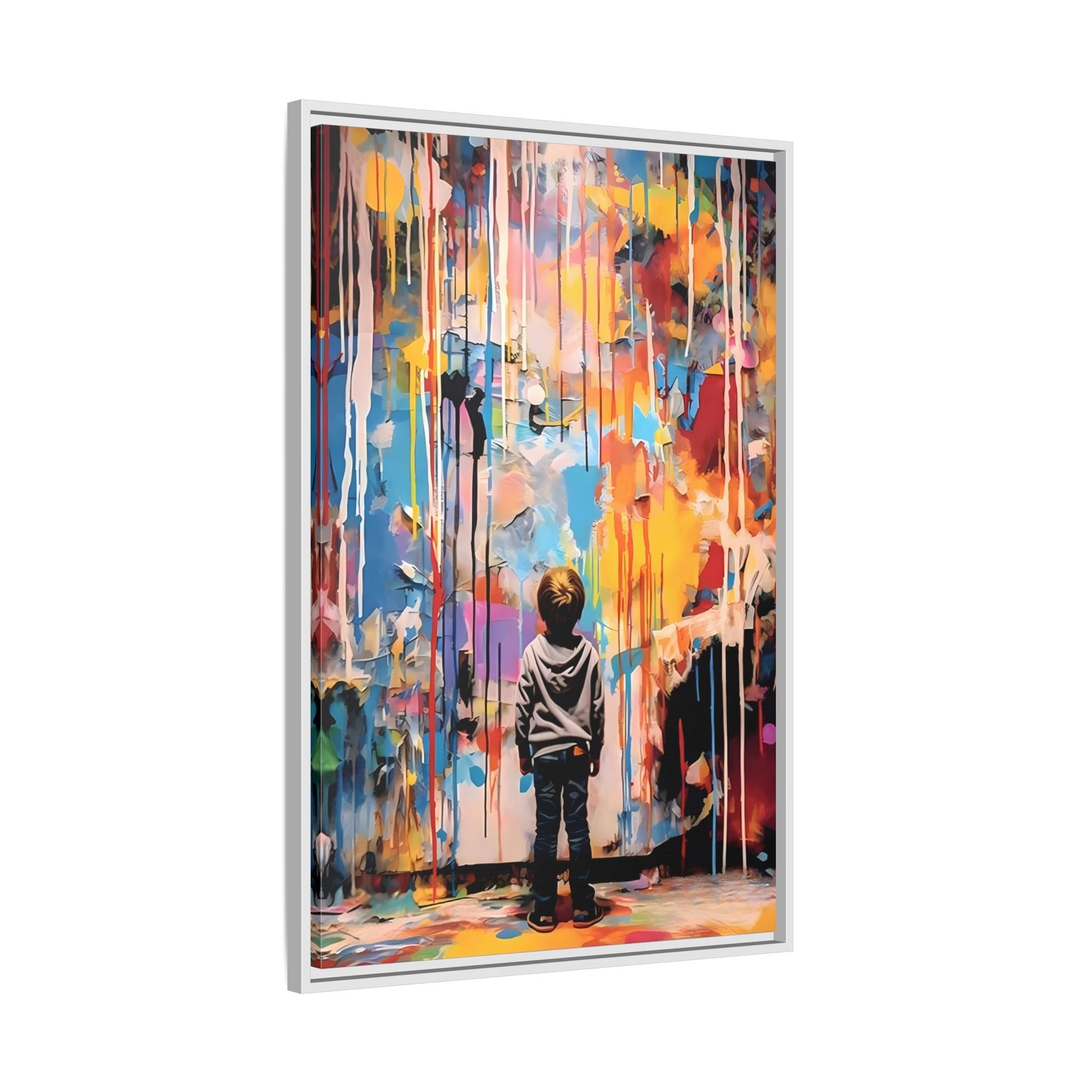 Vibrant Abstract Canvas Banksy Boy - Large Framed Wall Art