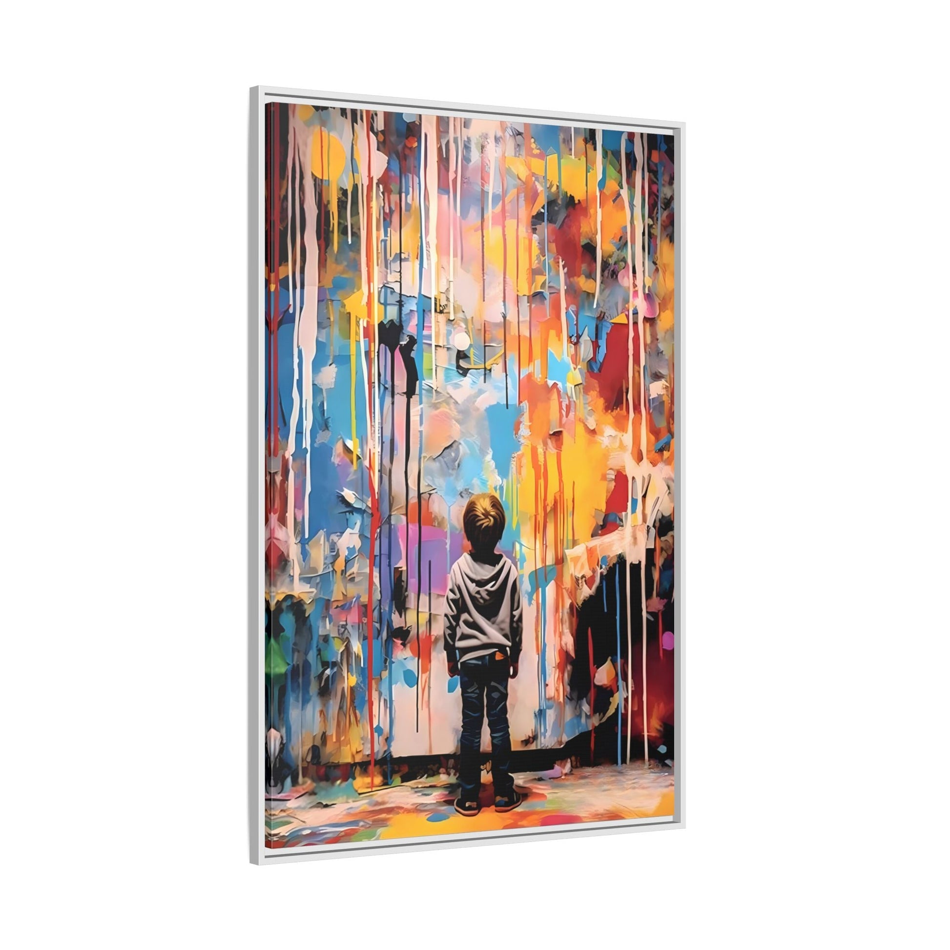 Vibrant Abstract Canvas Banksy Boy - Large Framed Wall Art