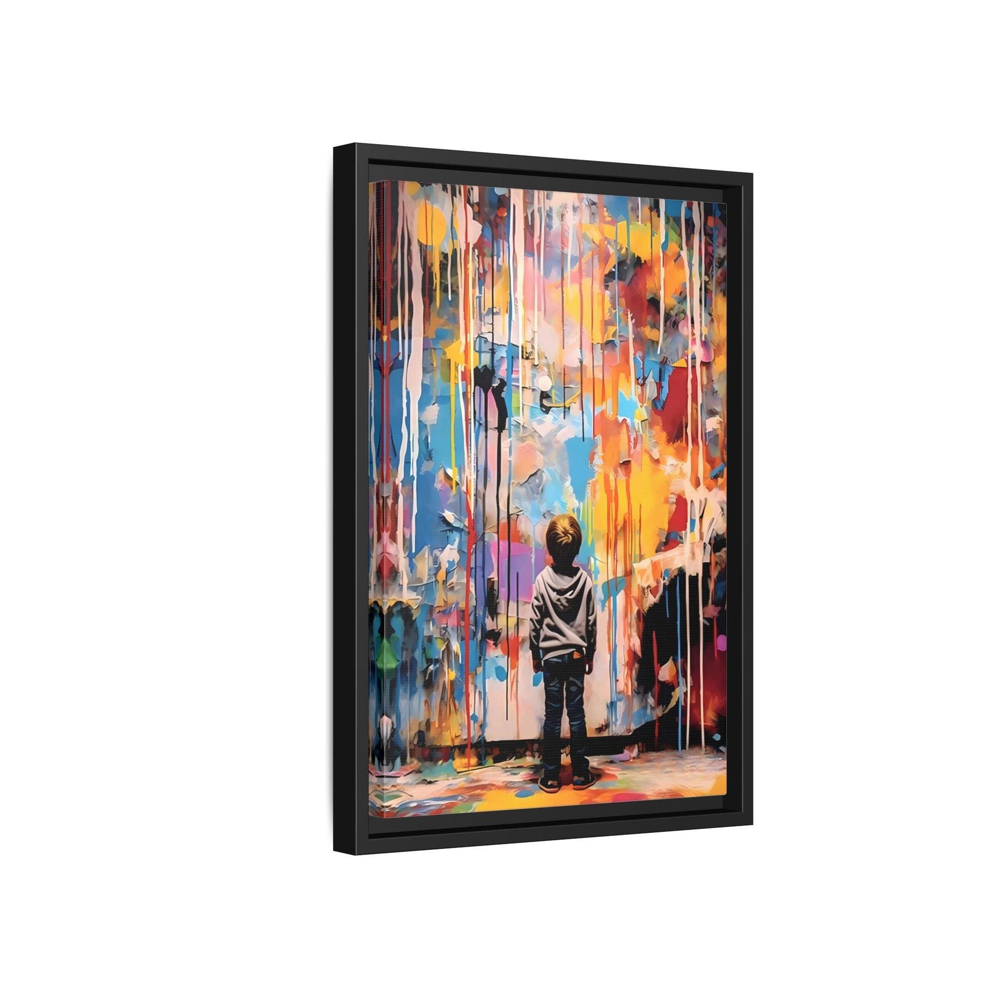 Vibrant Abstract Canvas Banksy Boy - Large Framed Wall Art