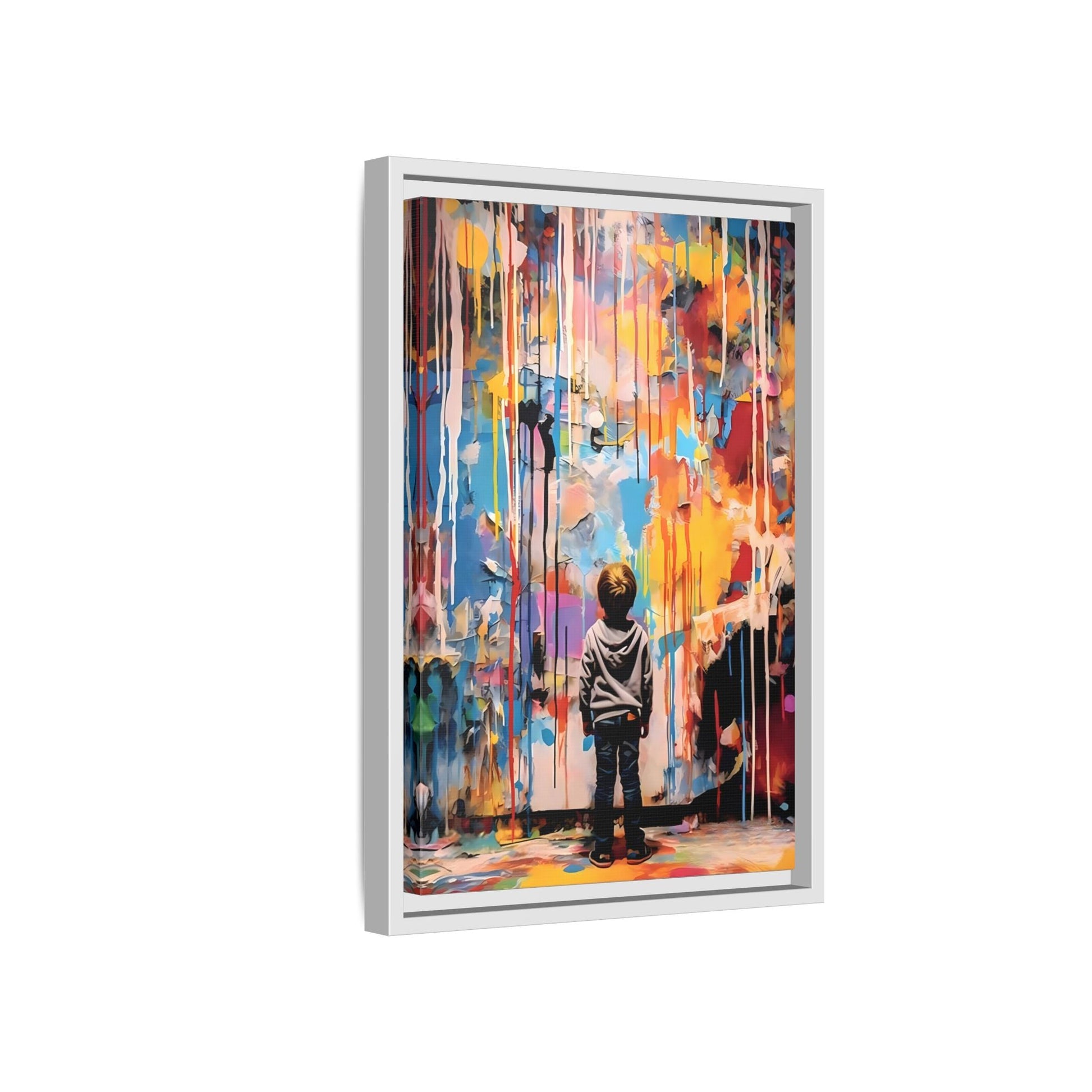 Vibrant Abstract Canvas Banksy Boy - Large Framed Wall Art