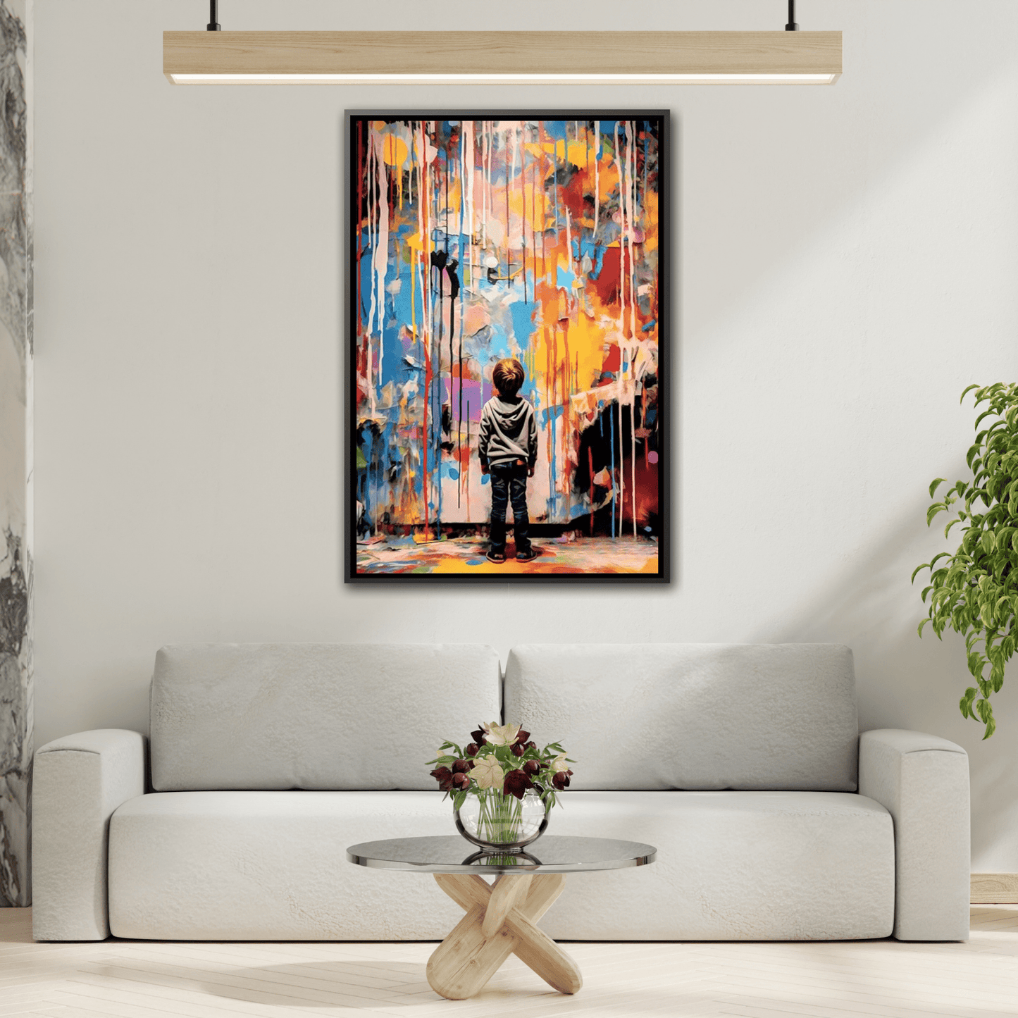 Vibrant Abstract Canvas Banksy Boy - Large Framed Wall Art